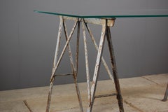 Architectural Early 20th Century Trestle Table Glass Top