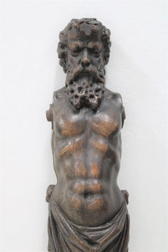 Architectural Element Hand Carved Walnut Figure Depicting Zeus