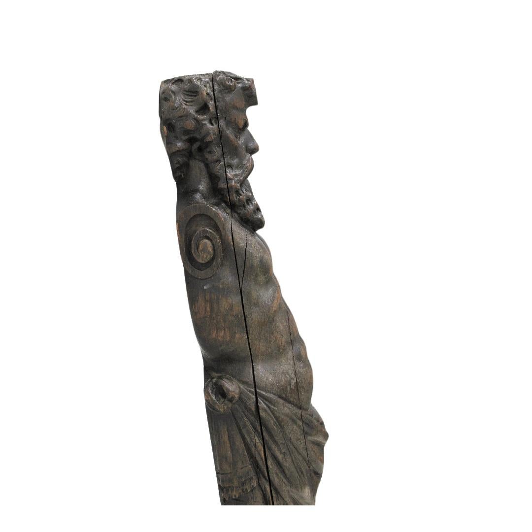 Wood Architectural Element Hand Carved Walnut Figure Depicting Zeus For Sale
