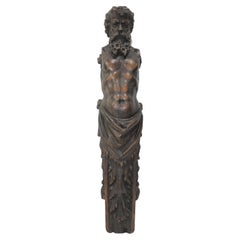 Élément architectural - Figure en noyer sculptée à la main représentant Zeus