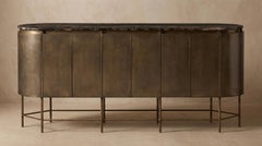 Buffet elliptique au design architectural, en laque métallisée bronze fumé et marbre
