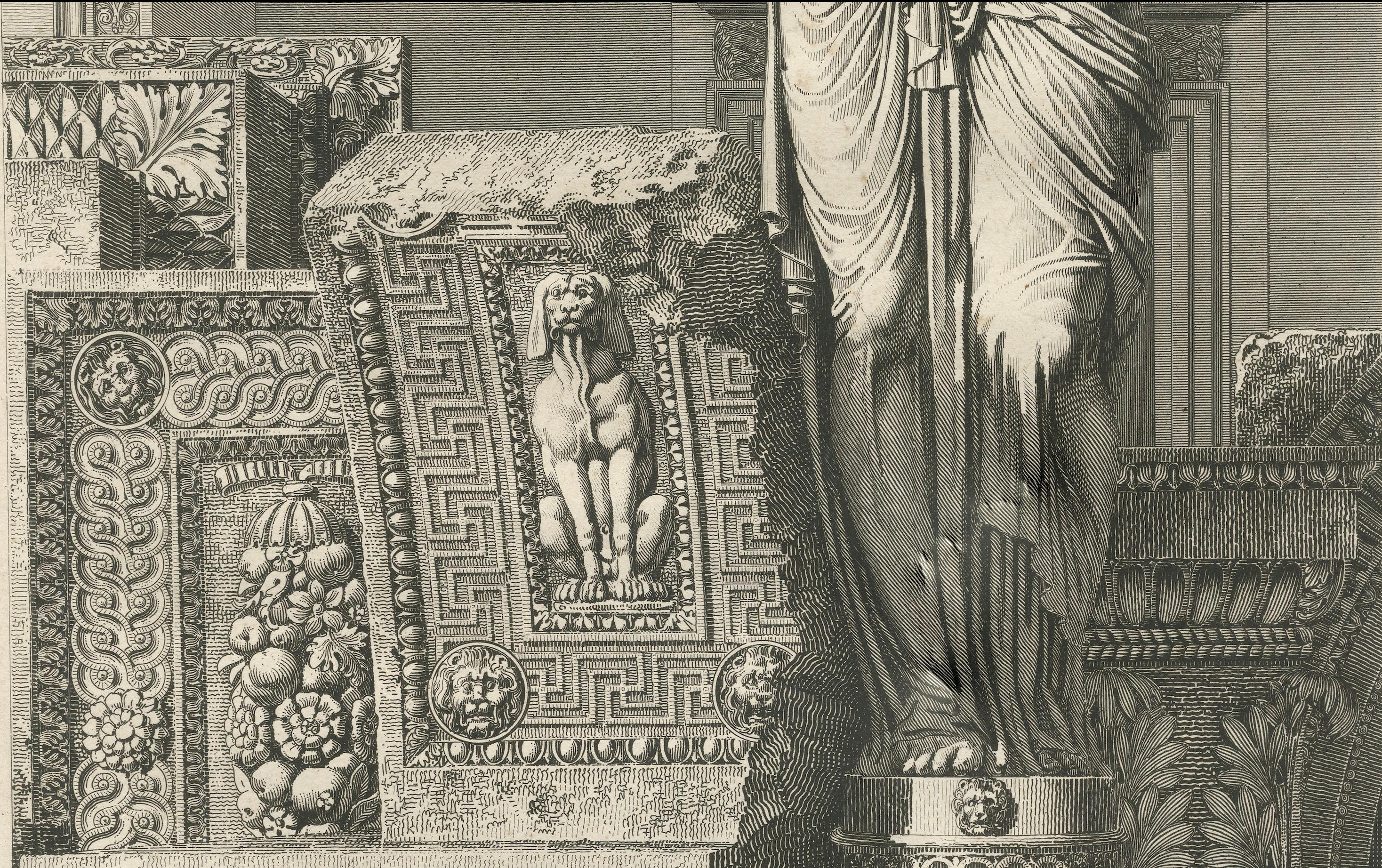 Architekturstich einer Karyatide, Cabinet d'Henri IV, von Baltard, ca.1800 (19. Jahrhundert) im Angebot