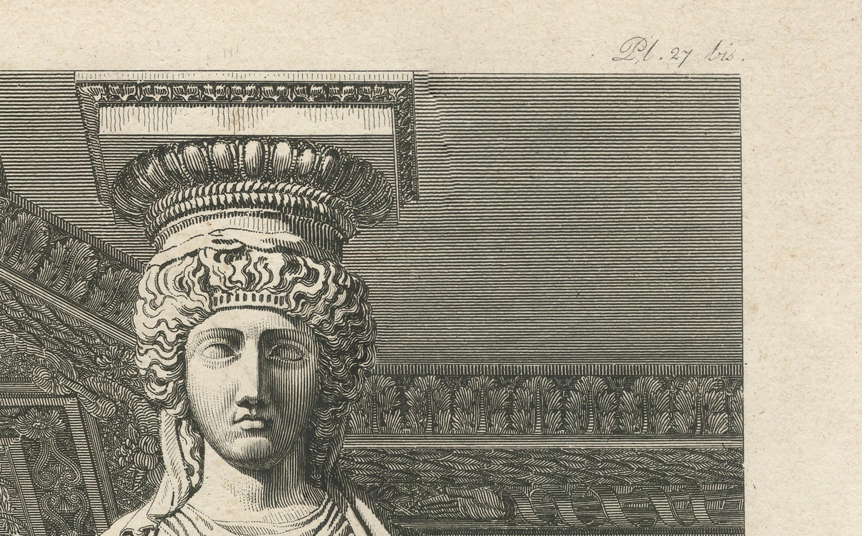 Architekturstich einer Karyatide, Cabinet d'Henri IV, von Baltard, ca.1800 im Angebot 1