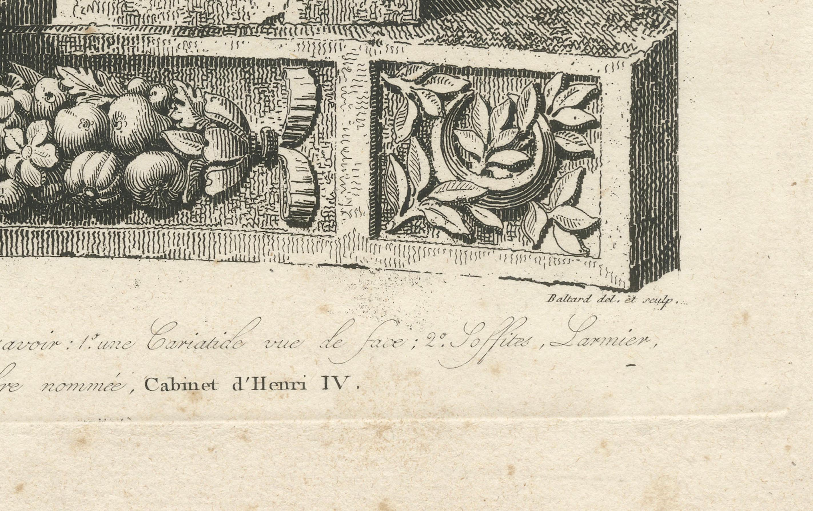 Architekturstich einer Karyatide, Cabinet d'Henri IV, von Baltard, ca.1800 im Angebot 2