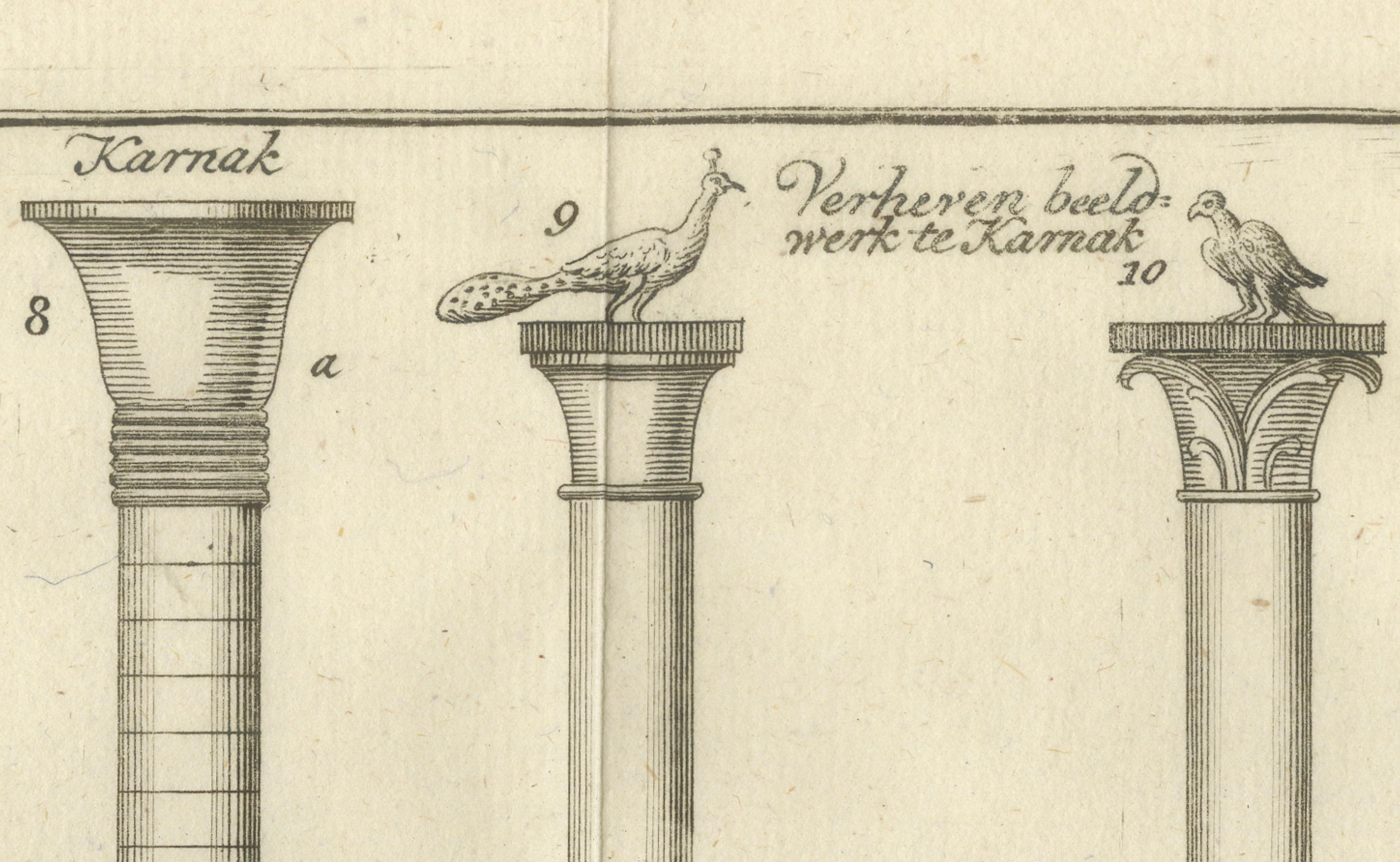 Gravure architecturale de colonnes et de chapiteaux de l'Égypte ancienne, c.1776 Bon état - En vente à Langweer, NL