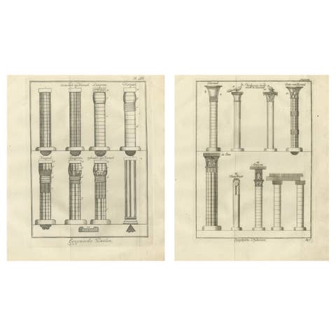 Architectural Engraving of Ancient Egyptian Columns and Capitals, c.1776