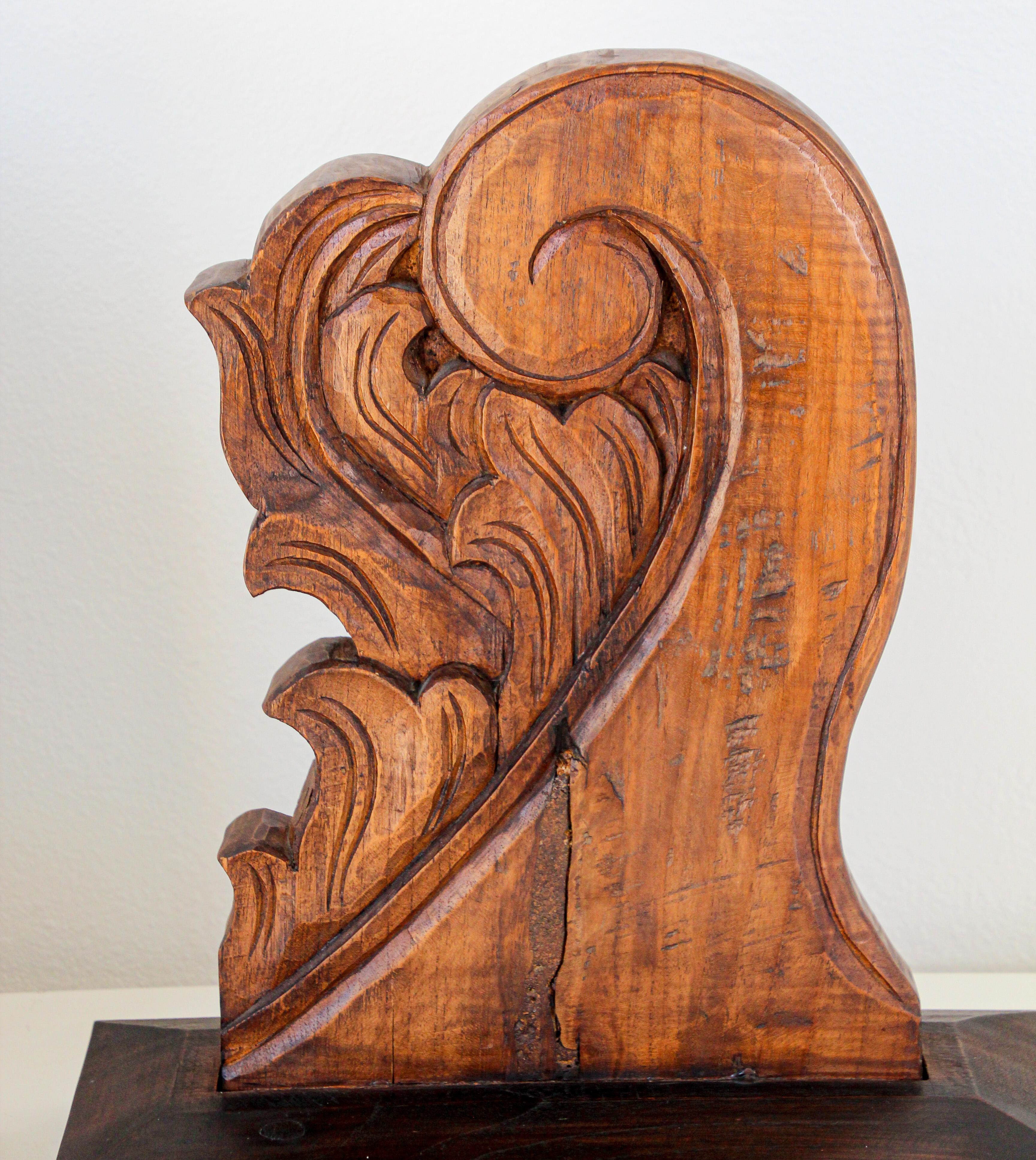 Hand-Carved Architectural European Mounted Carved Wood Fragment, Pair For Sale