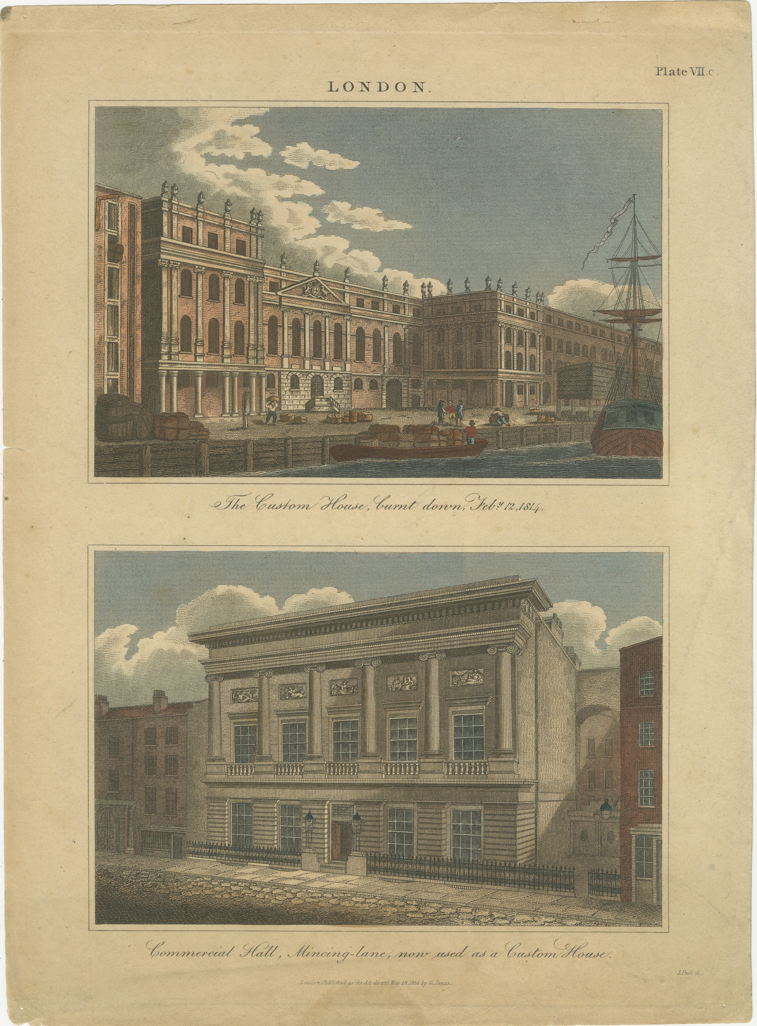 This image shows two architectural prints from London, taken from the 