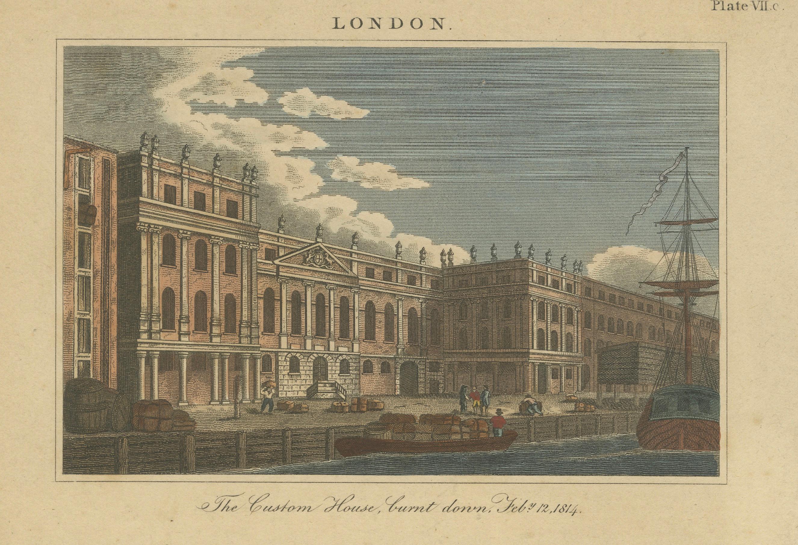 Architectural Evolution: London's Custom House and Commercial Hall, 1815 In Good Condition For Sale In Langweer, NL