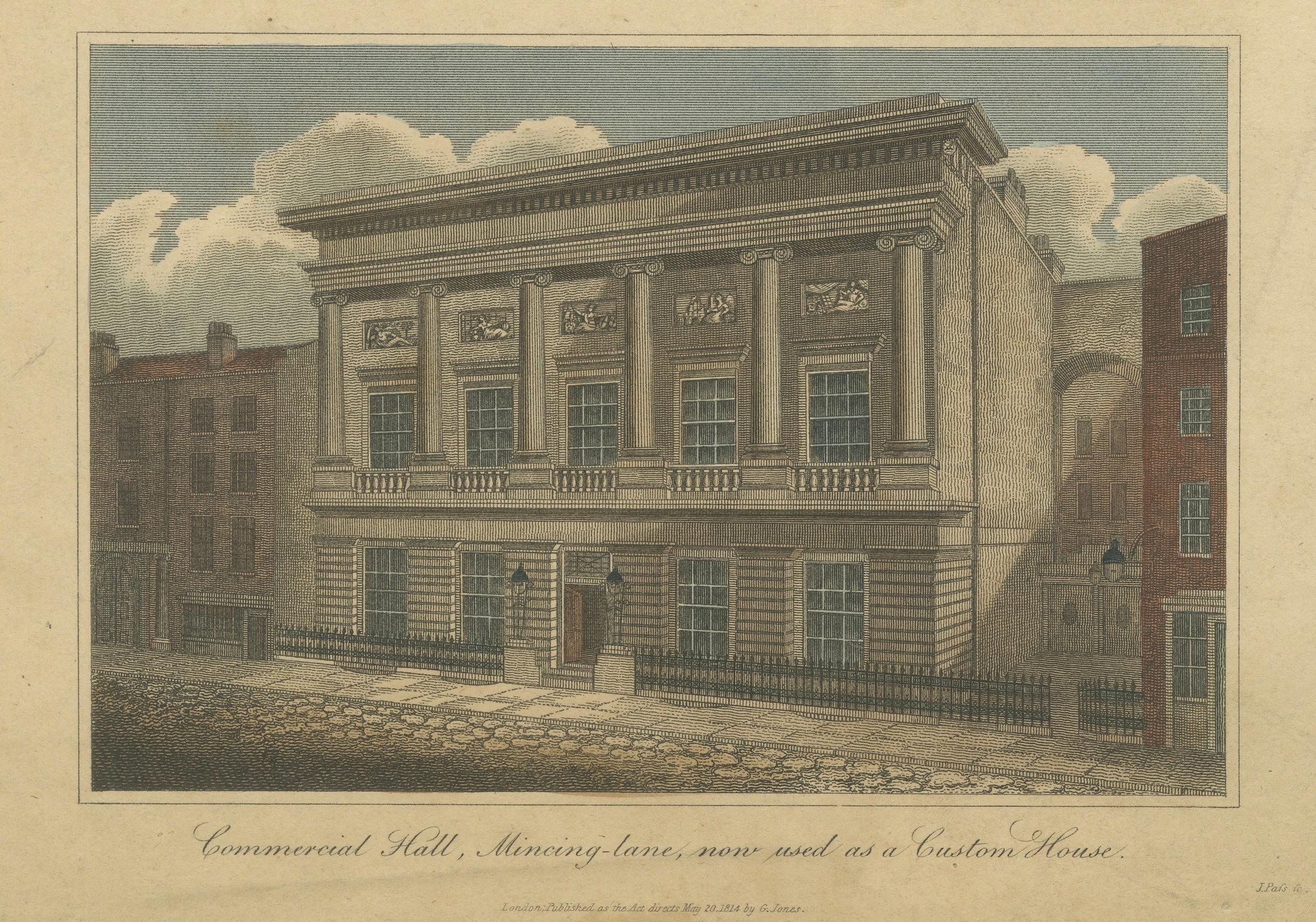 Early 19th Century Architectural Evolution: London's Custom House and Commercial Hall, 1815 For Sale