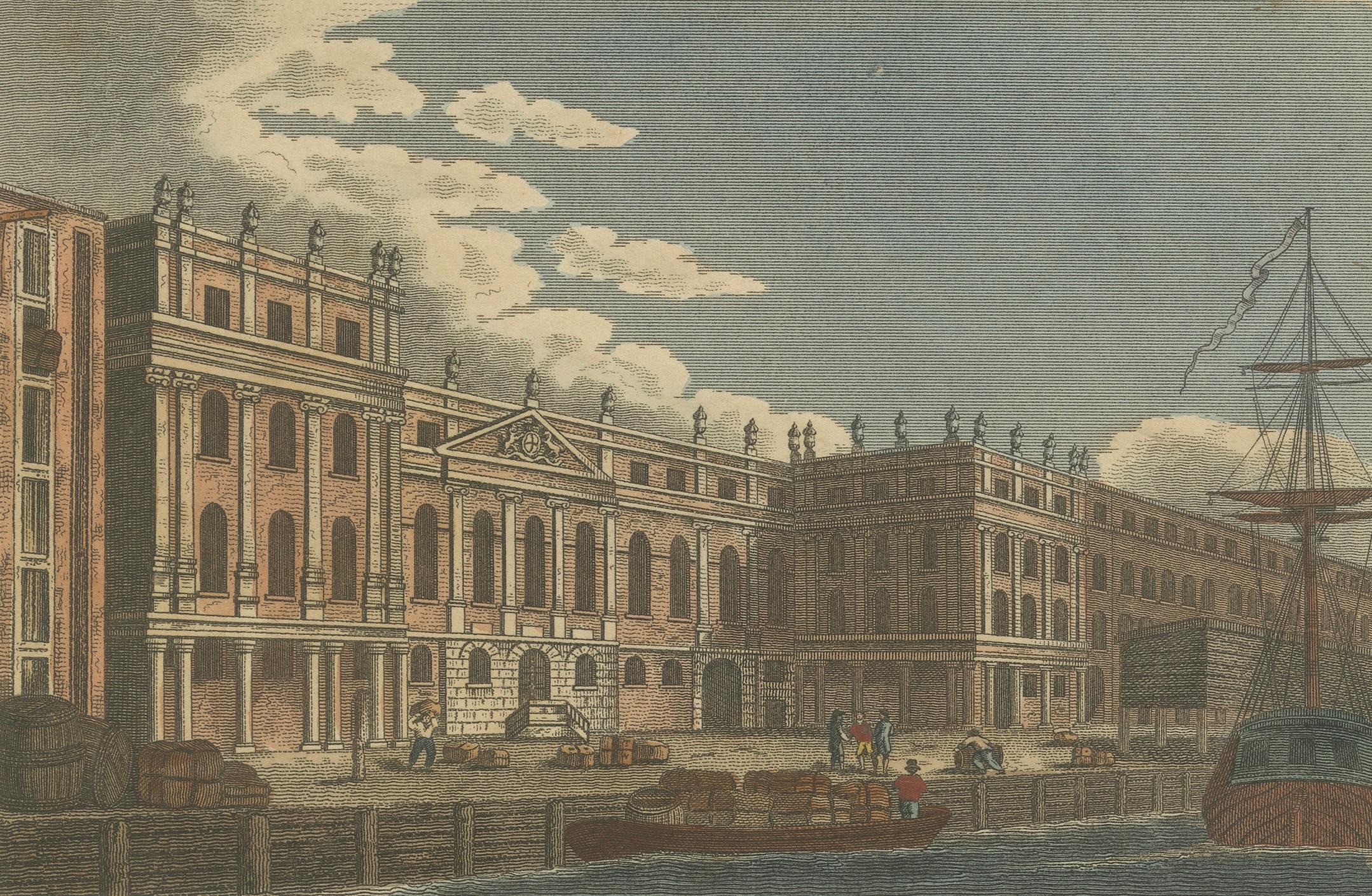 Paper Architectural Evolution: London's Custom House and Commercial Hall, 1815 For Sale