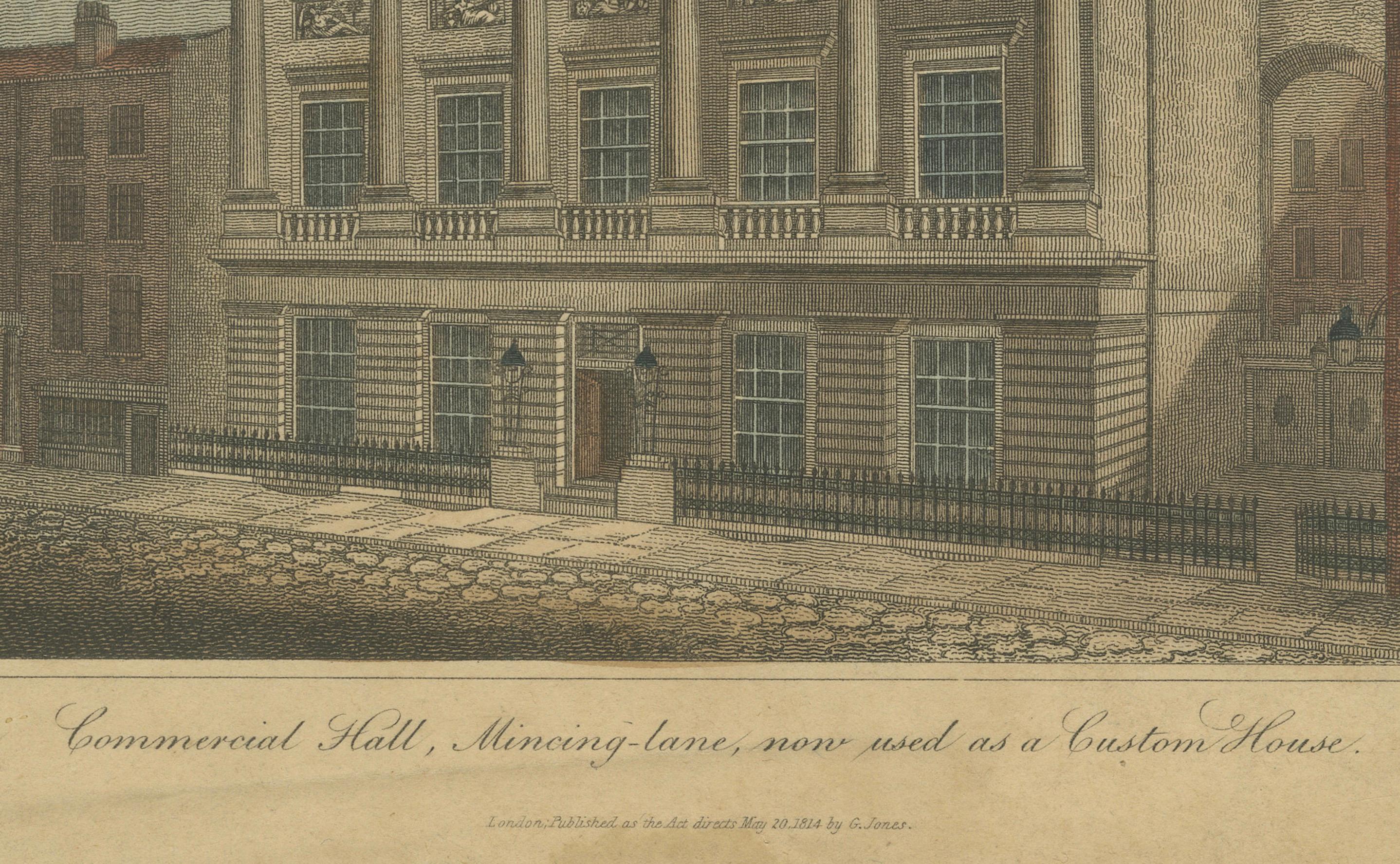 Architectural Evolution: London's Custom House and Commercial Hall, 1815 For Sale 2
