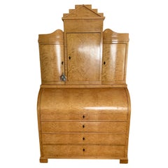 Forme architecturale A.I.C. Biedermeier suédois Barrel Roll Secretaire