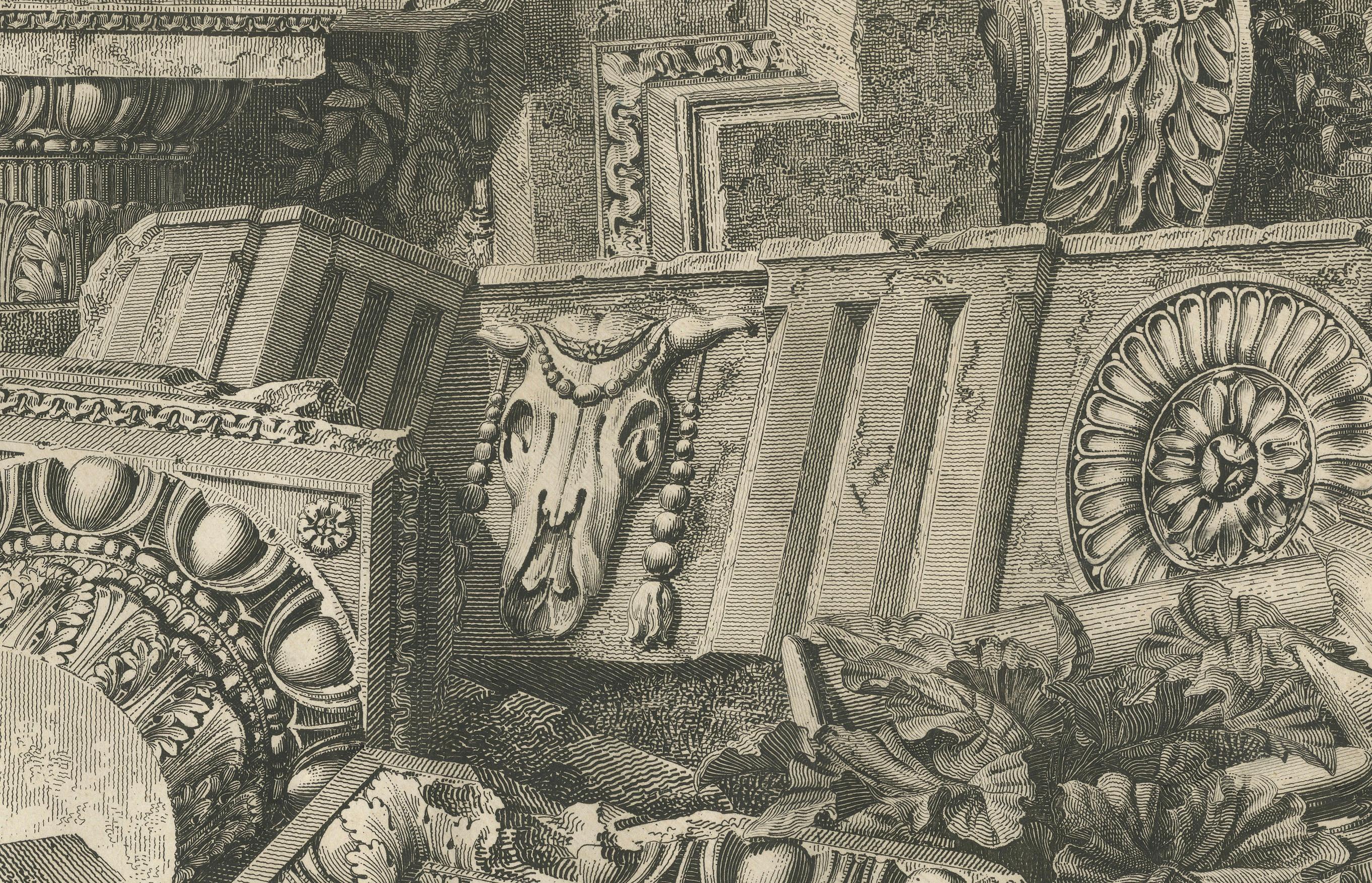 Architektonische Fragmente des Schlosses Écouen - Kupferstich von Baltard, um 1800 (Graviert) im Angebot