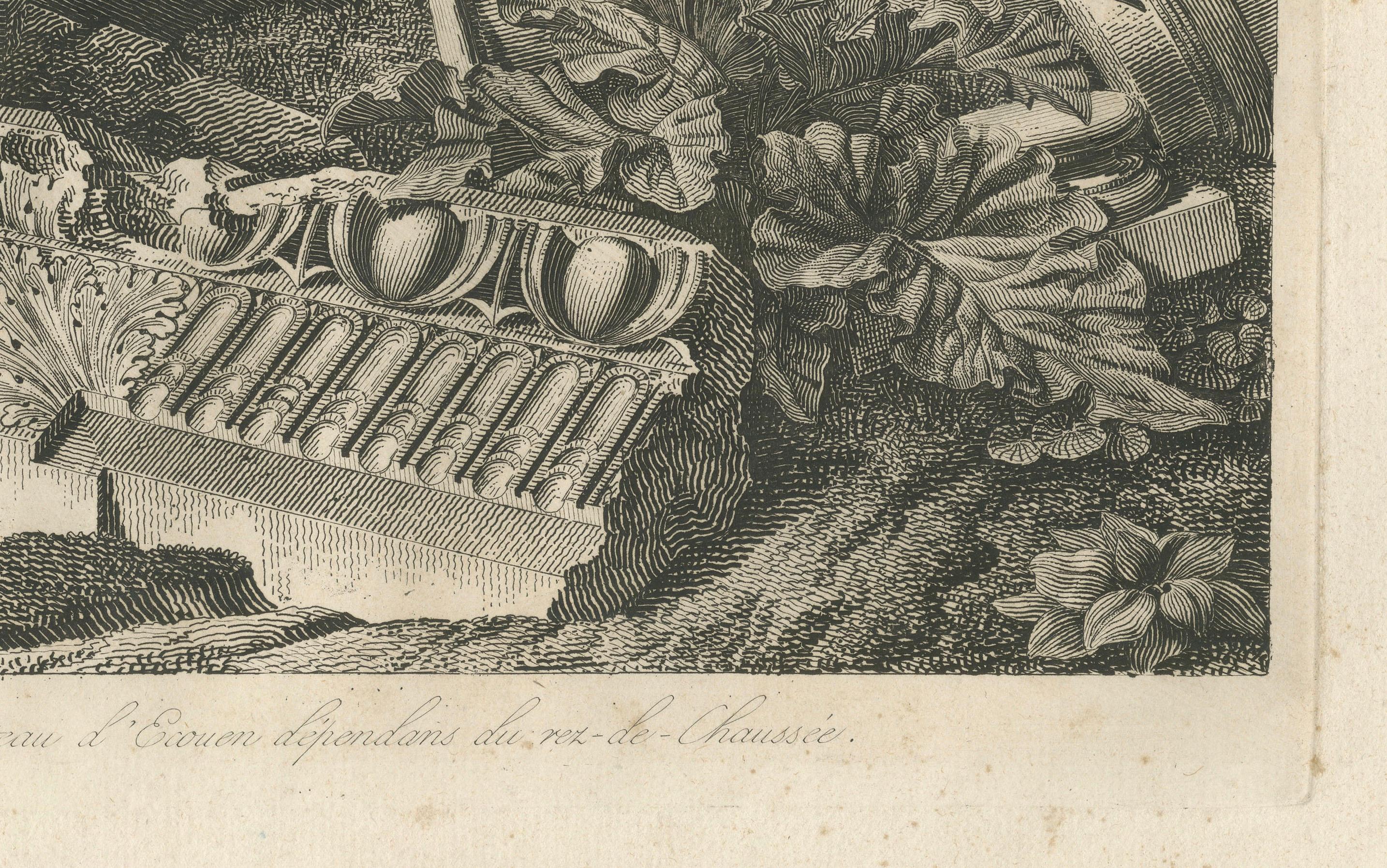 Architektonische Fragmente des Schlosses Écouen - Kupferstich von Baltard, um 1800 (Frühes 19. Jahrhundert) im Angebot