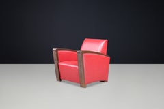 Fauteuil club architectural français, accoudoirs en Wood Wood, patine exceptionnelle, fin des années 1940