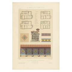 Architectural French Print of Villa a Fontainebleau, Chabat, c.1900