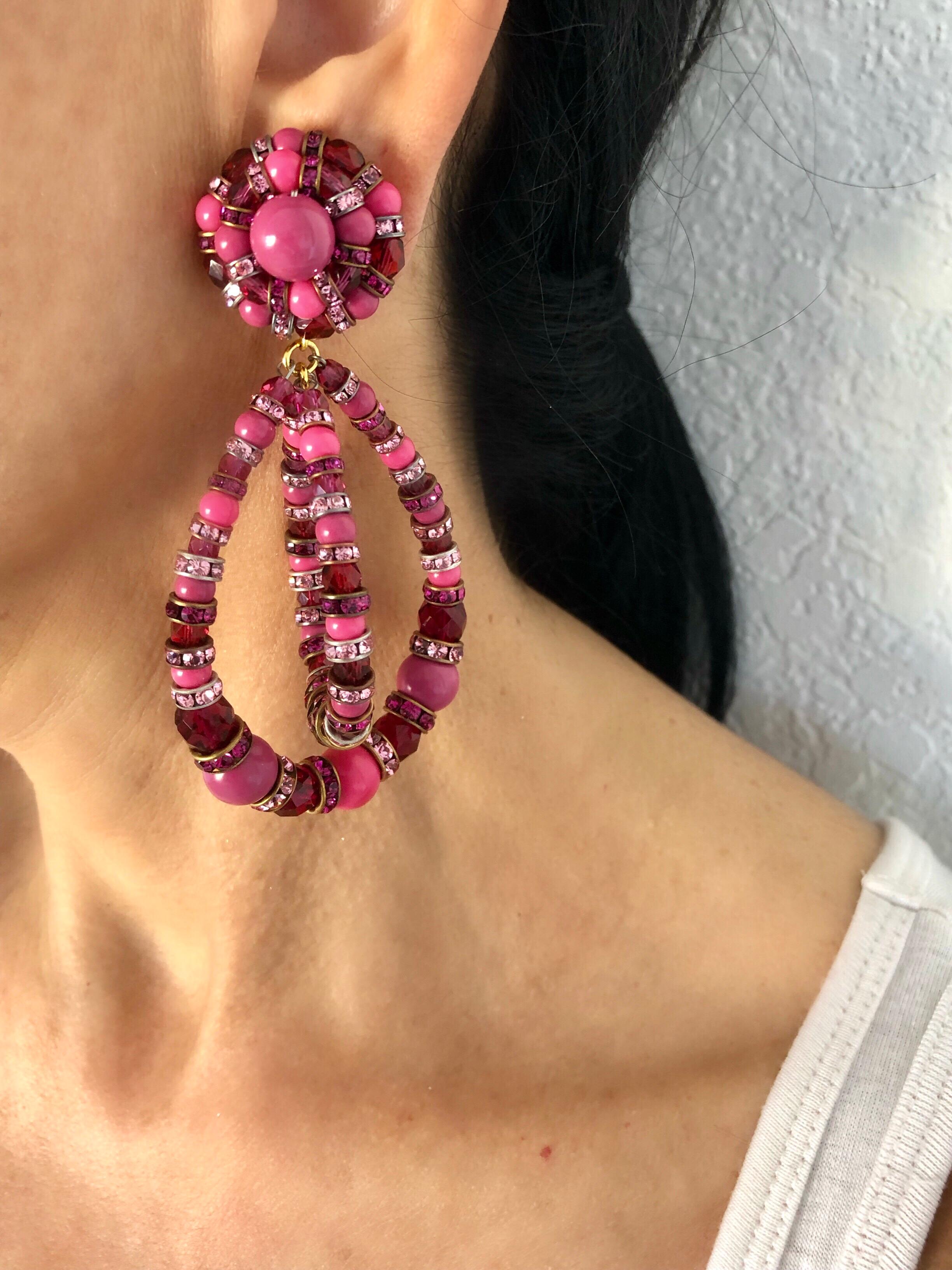 Contemporary Architectural Fuchsia Hoop  Statement Earrings 