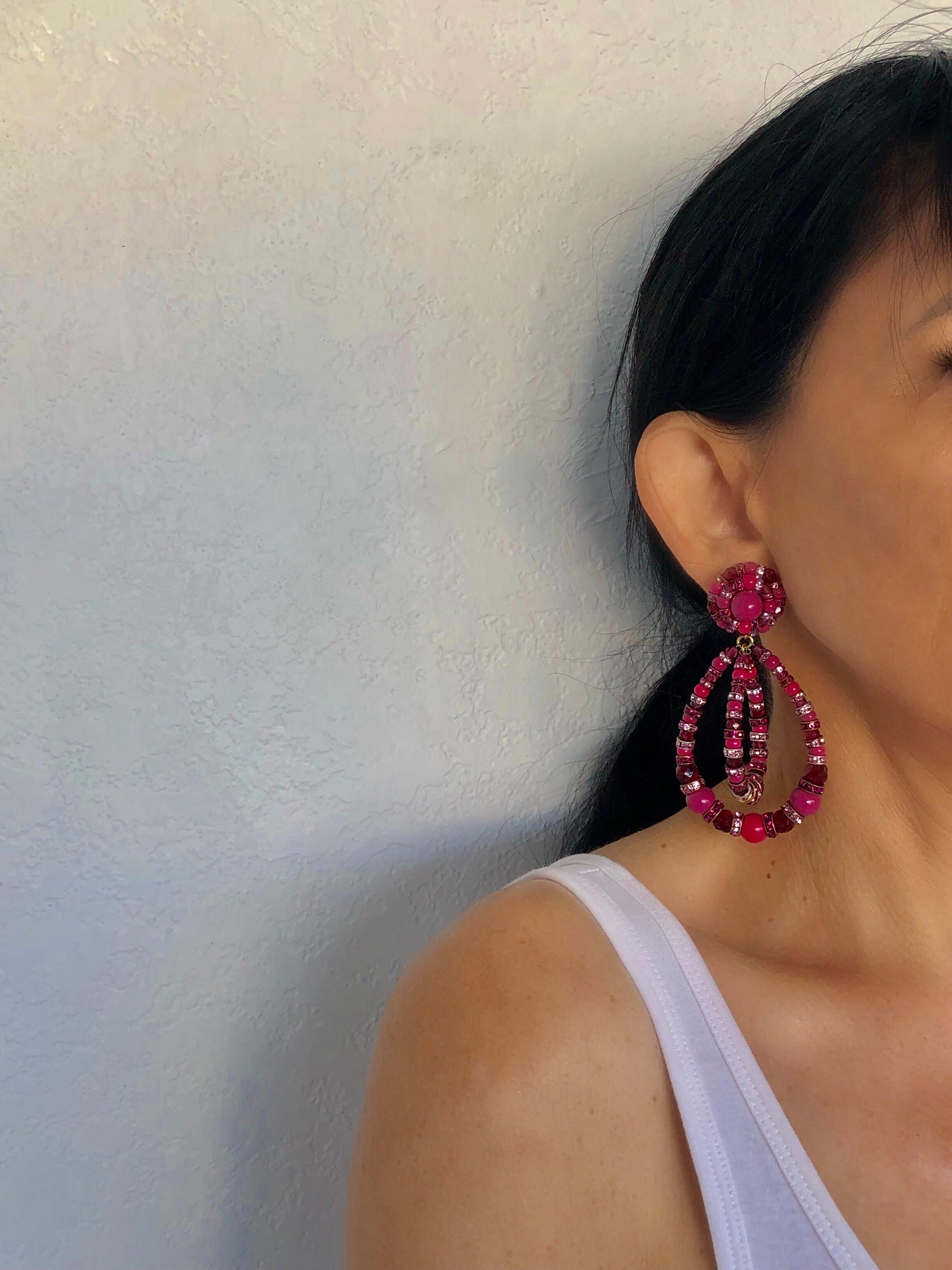 Architectural Fuchsia Hoop  Statement Earrings  In New Condition In Palm Springs, CA