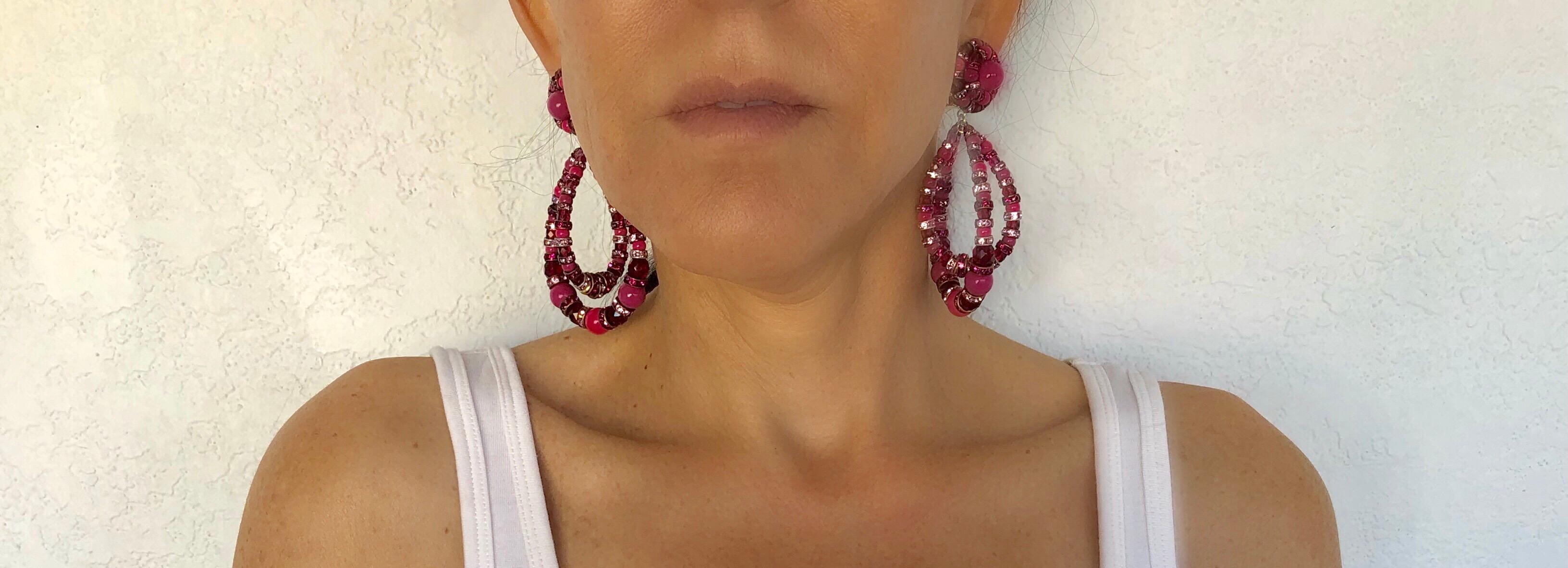 Women's Architectural Fuchsia Hoop  Statement Earrings 