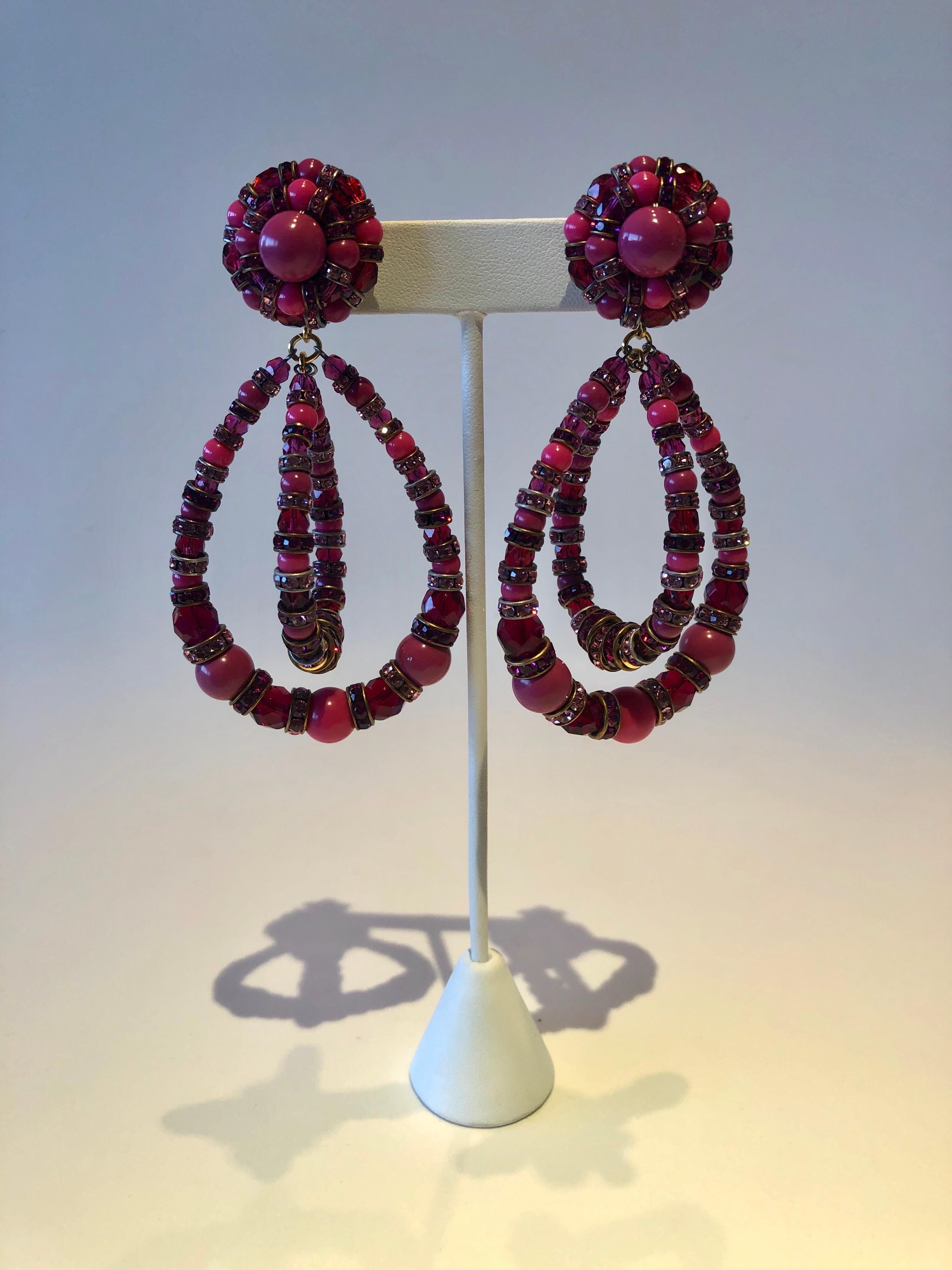 Architectural Fuchsia Hoop  Statement Earrings  1