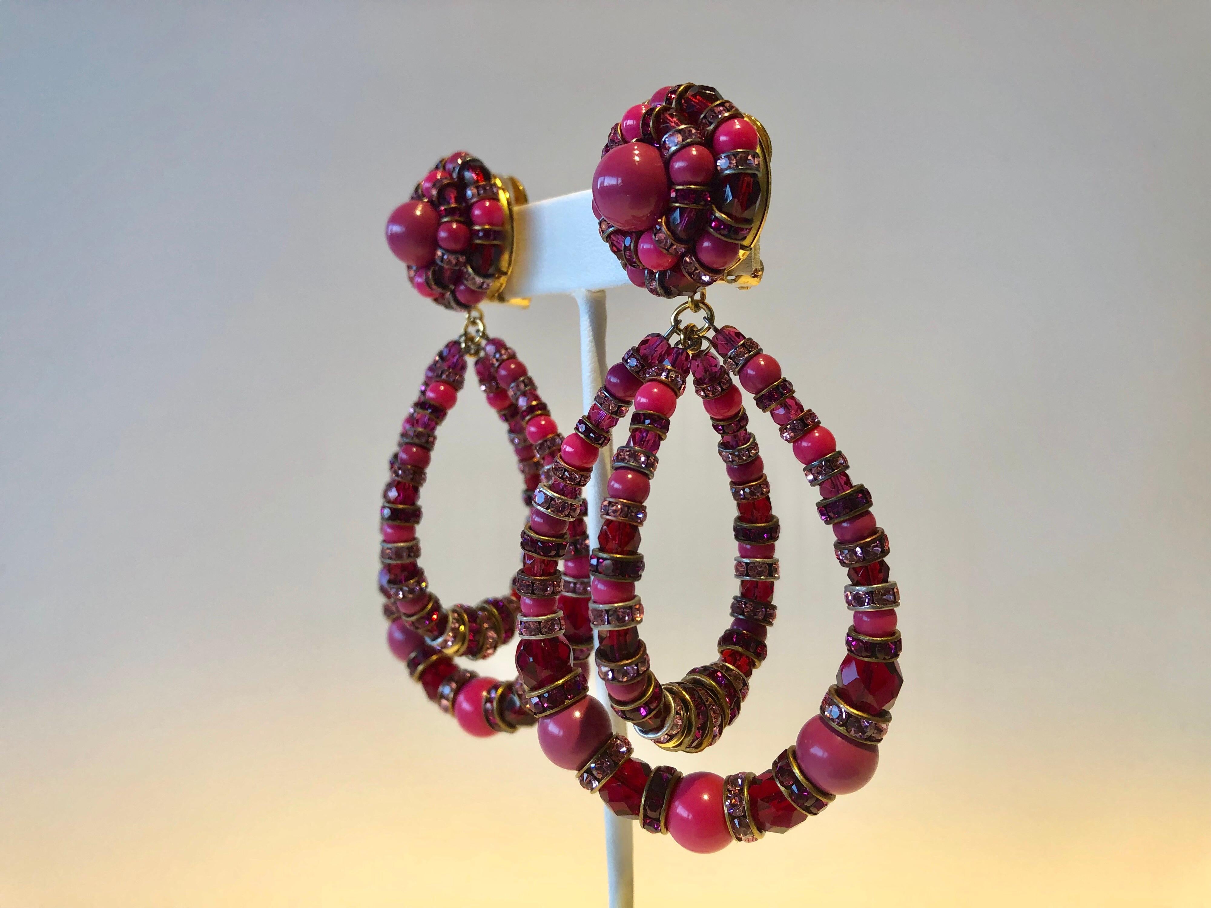 Architectural Fuchsia Hoop  Statement Earrings  2