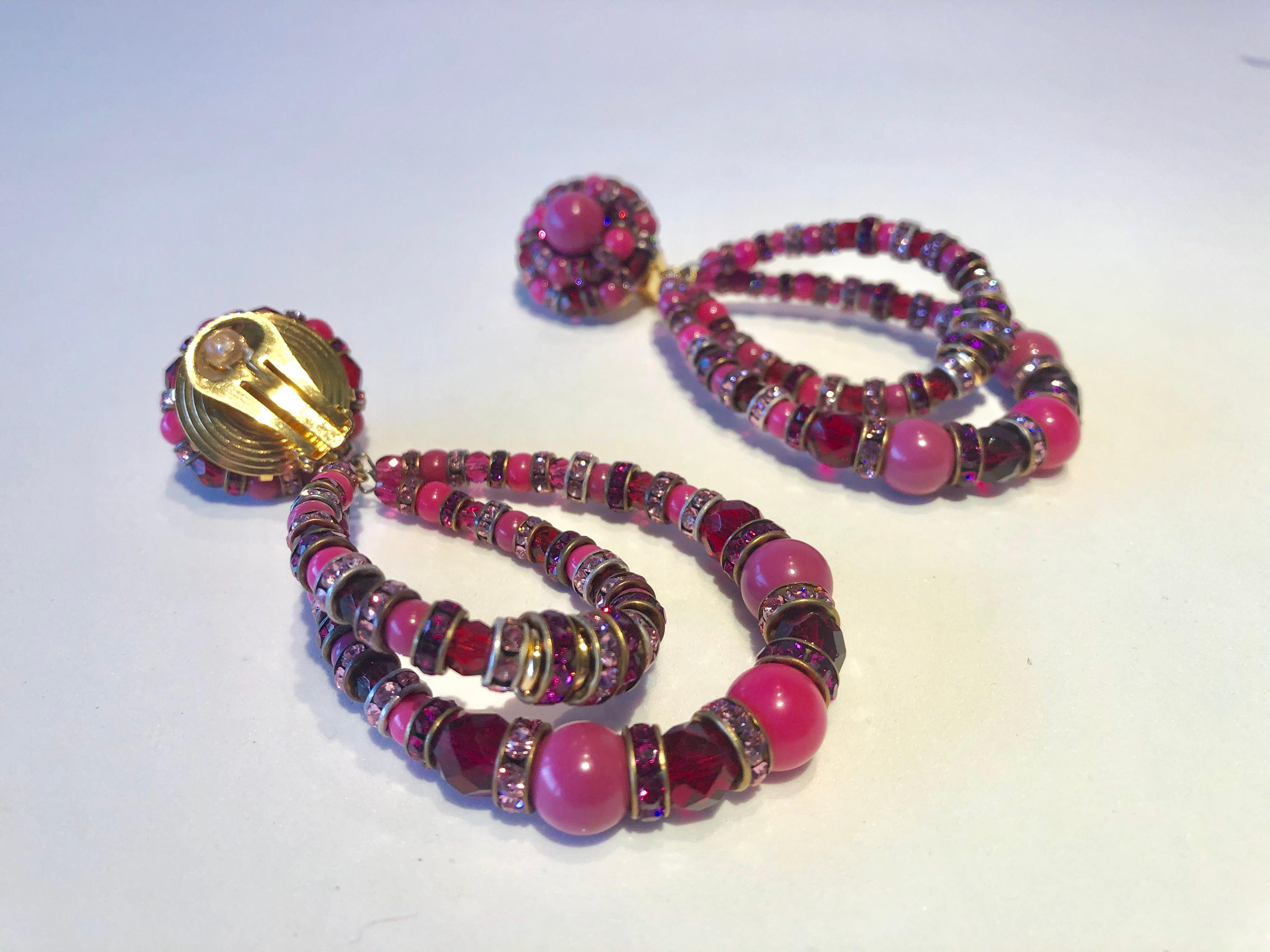Architectural Fuchsia Hoop  Statement Earrings  3