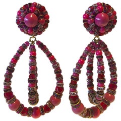 Architectural Fuchsia Hoop  Statement Earrings 