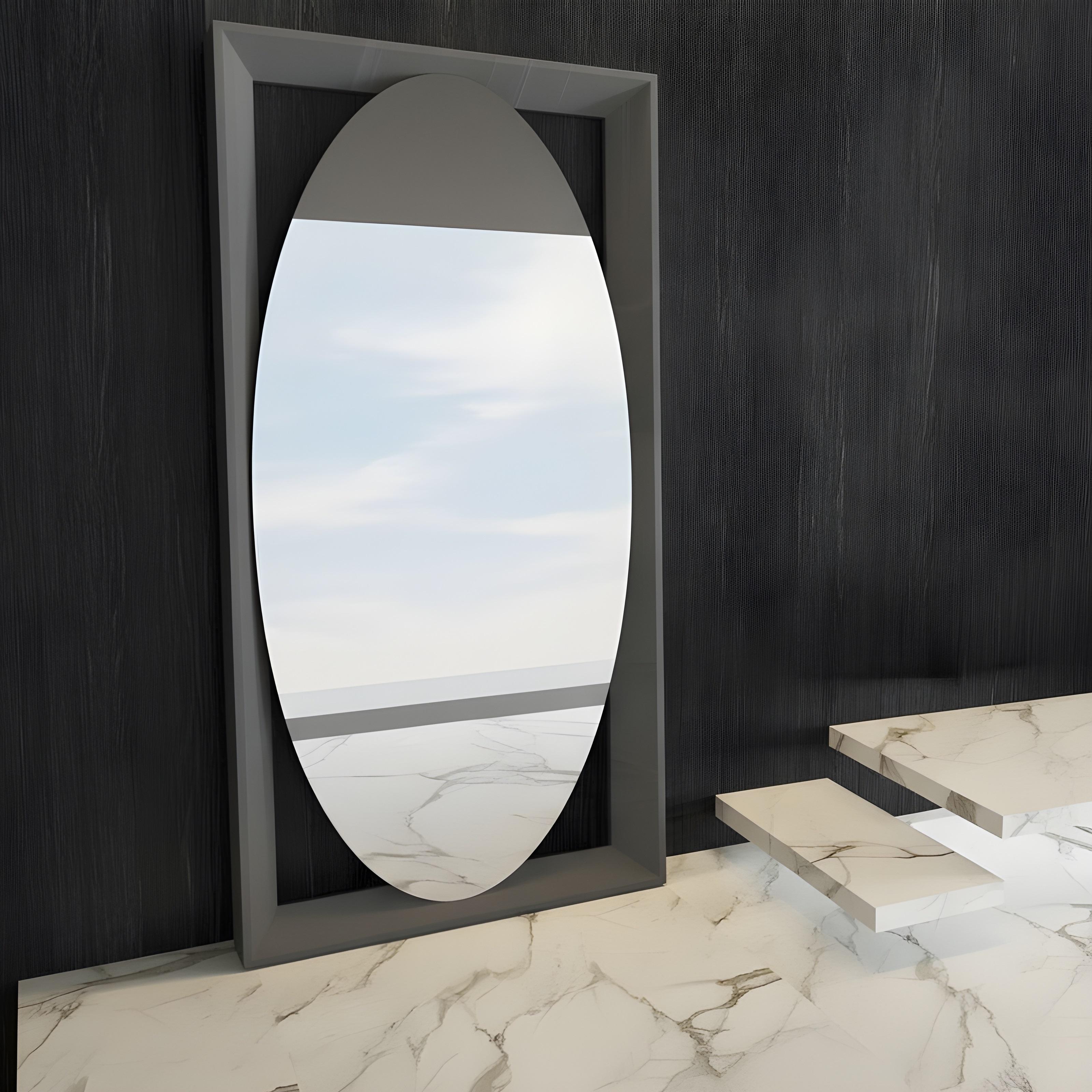 Hand-Crafted Architectural Full-Length Oval Floor Mirror W/ Lacquered Frame By Mondo Design For Sale