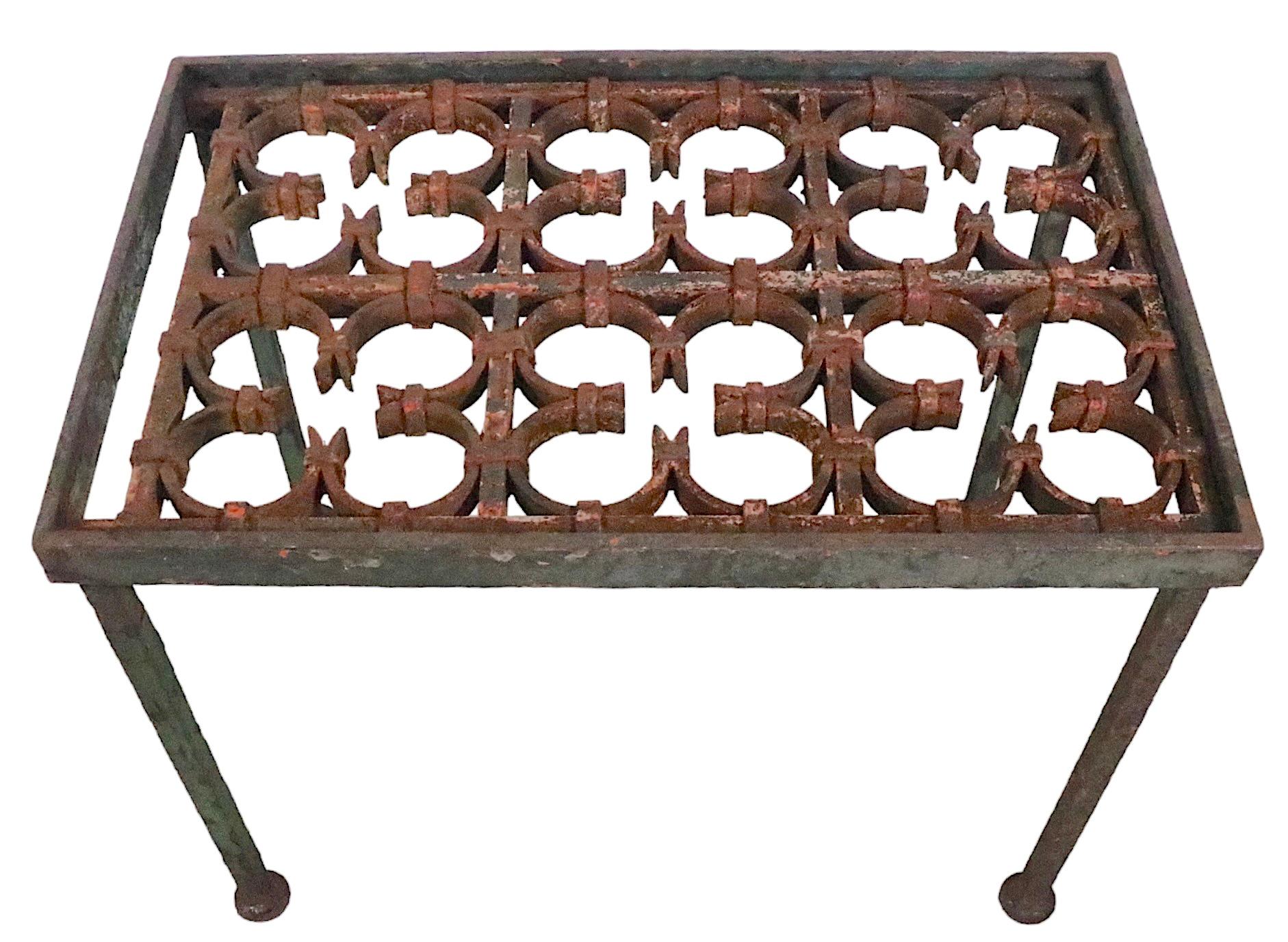 Architectural Garden Patio Side Table constructed of a cast iron panel  For Sale 7