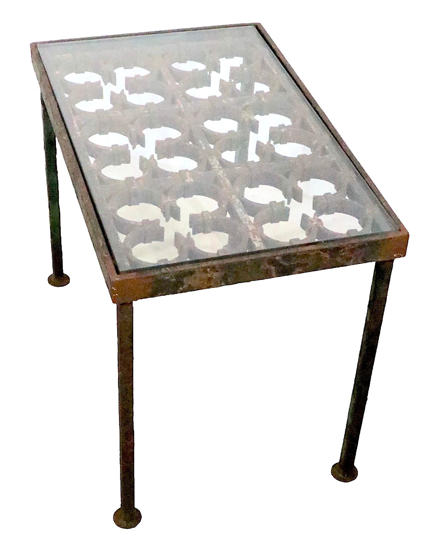 20th Century Architectural Garden Patio Side Table constructed of a cast iron panel  For Sale