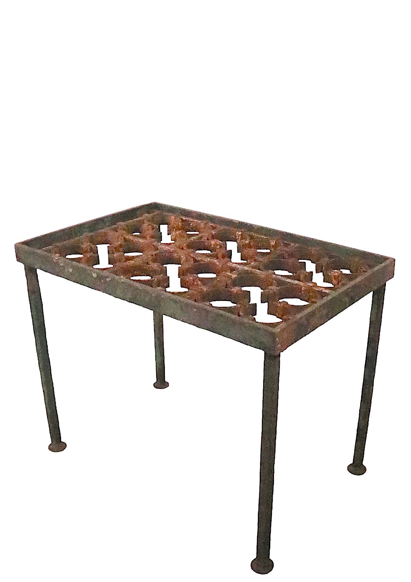 Architectural Garden Patio Side Table constructed of a cast iron panel  For Sale 1