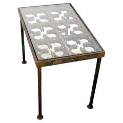 Architectural Garden Patio Side Table constructed of a cast iron panel 