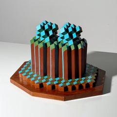Architectural Geometric Modular Wood Sculpture by Stephen Veresh Op Art 1970s