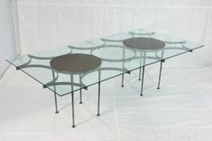 Architectural Glass Dining Table with Sculptural Metal Base, USA, 1970s