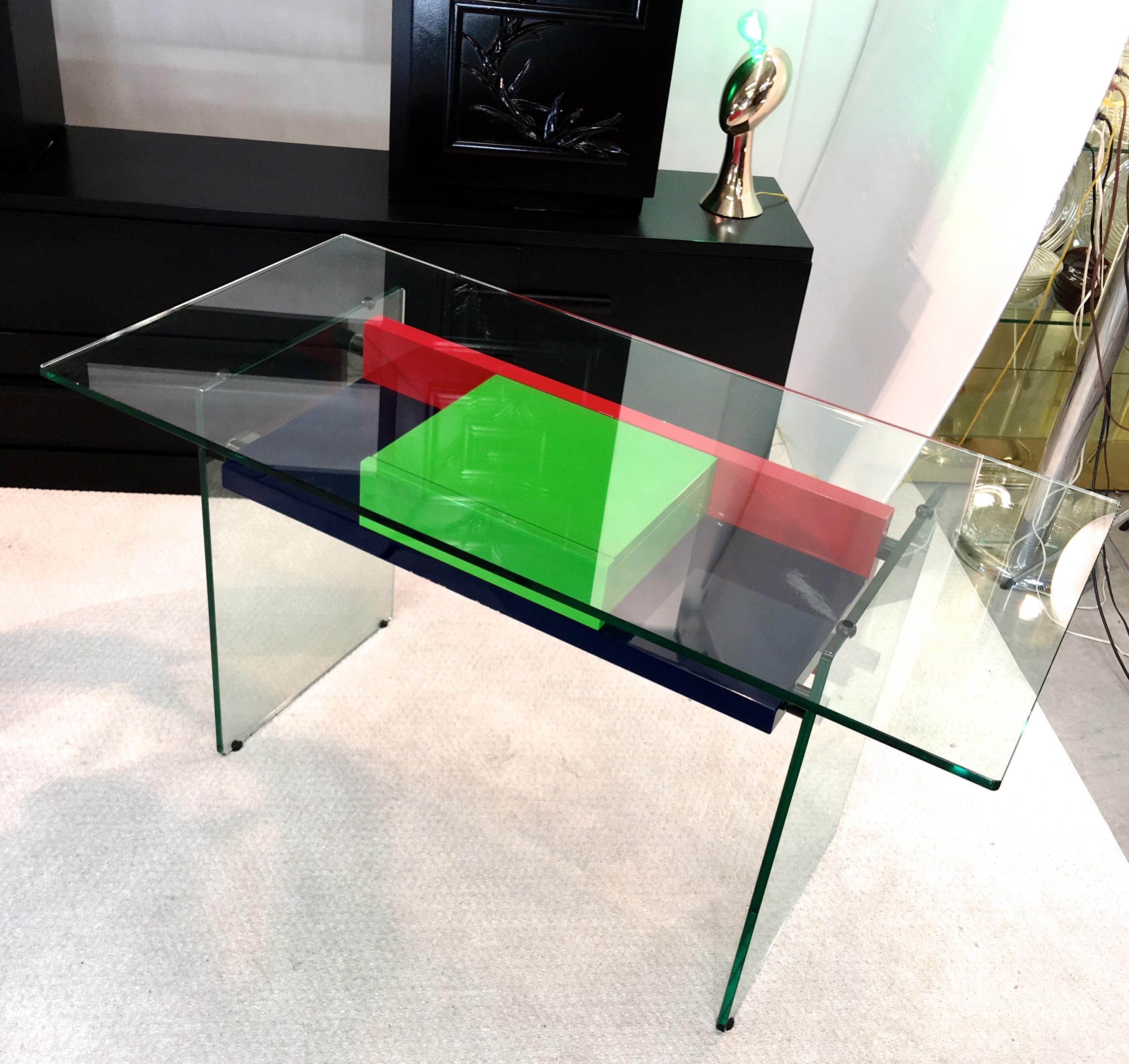 Architectural Glass and Lacquer Desk, France, 1970s 3