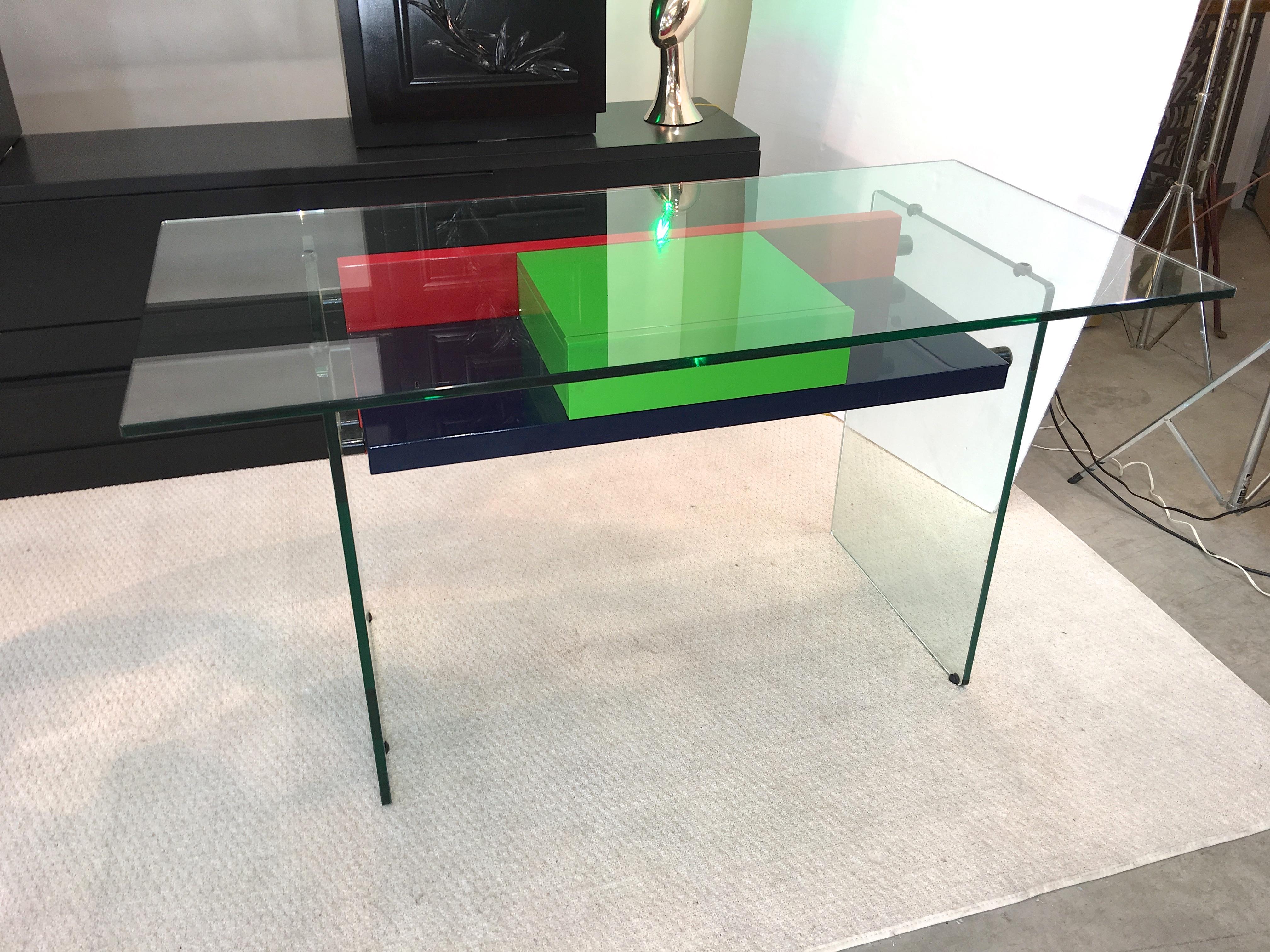 Architectural Glass and Lacquer Desk, France, 1970s 4