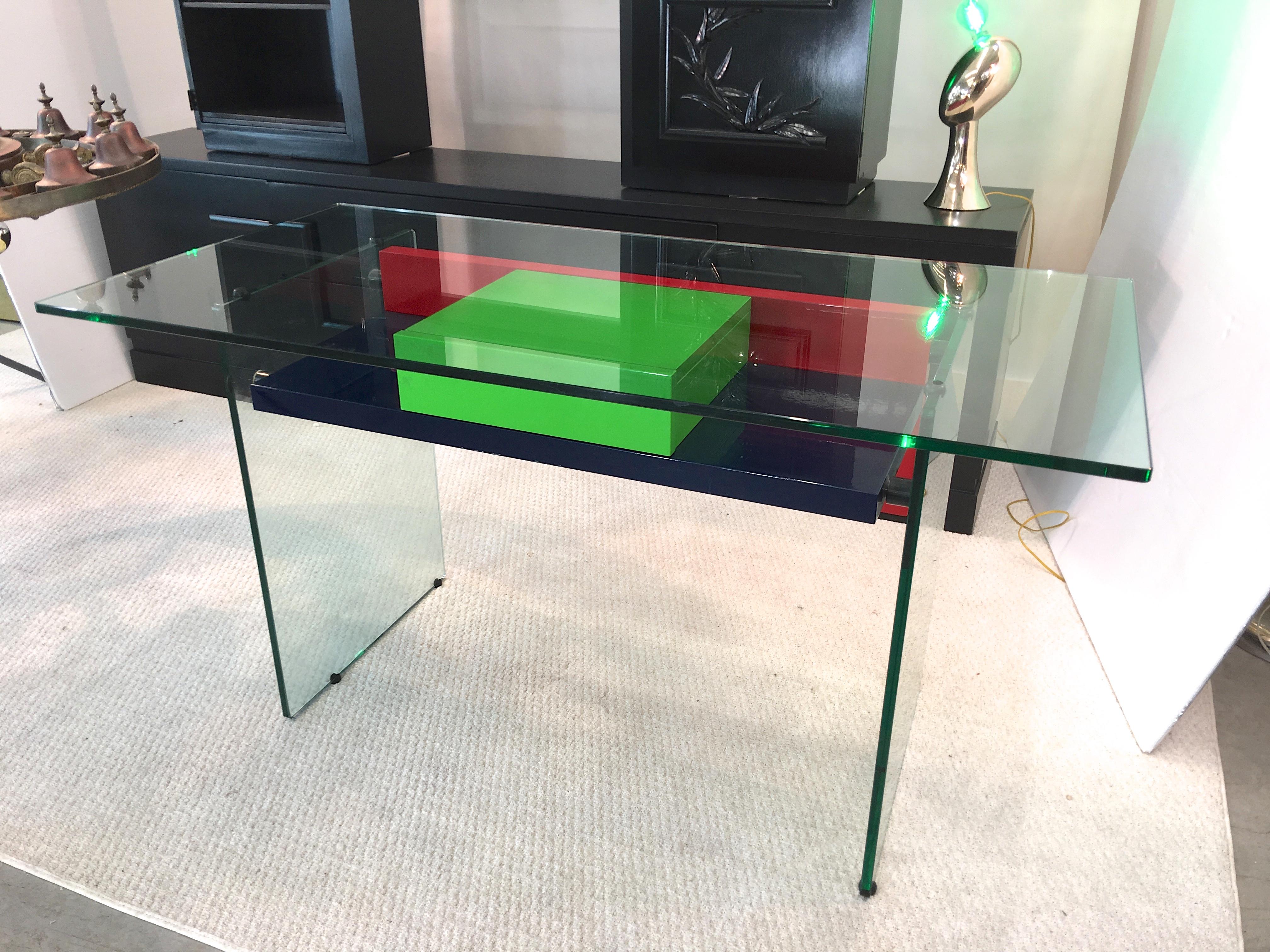 Architectural Glass and Lacquer Desk, France, 1970s 5