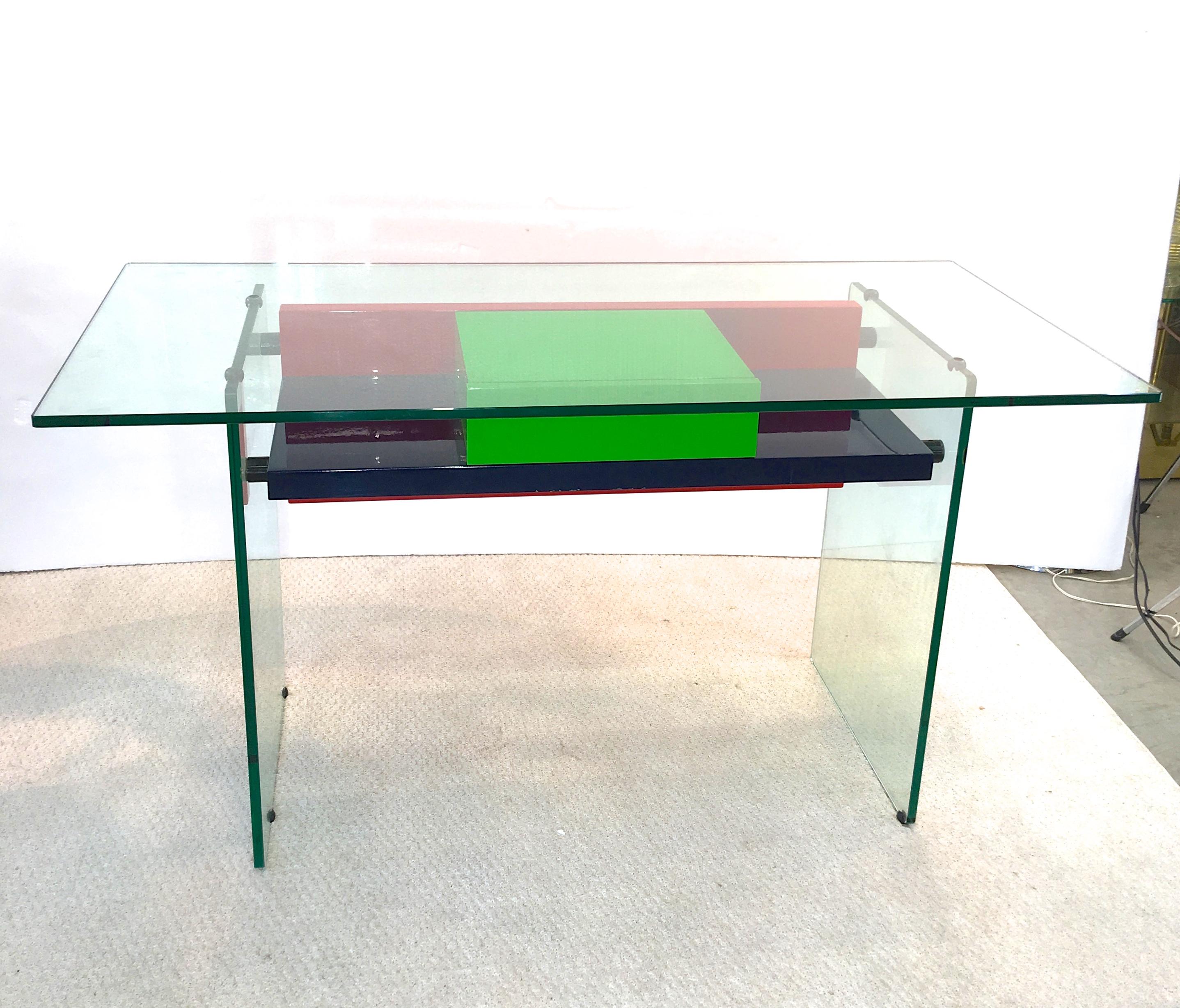 Architectural Glass and Lacquer Desk, France, 1970s 7