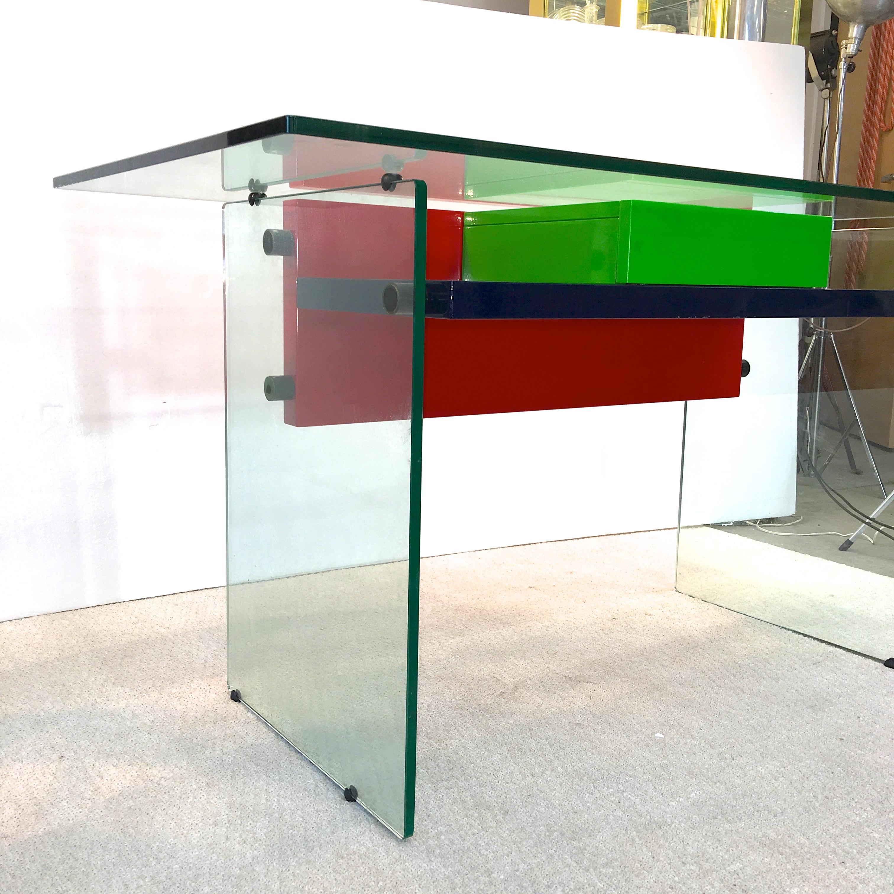 Architectural Glass and Lacquer Desk, France, 1970s 9