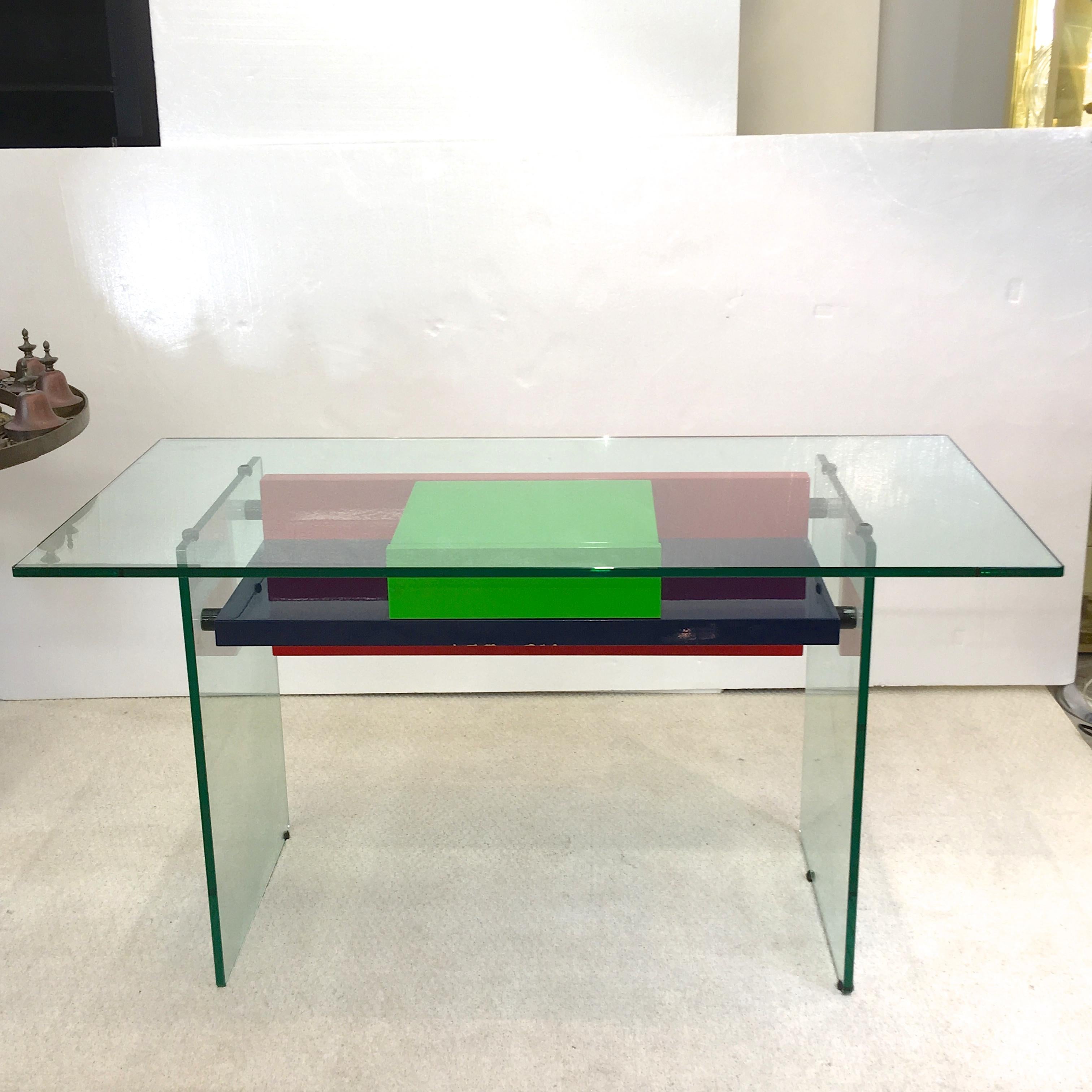 Mid-Century Modern Architectural Glass and Lacquer Desk, France, 1970s