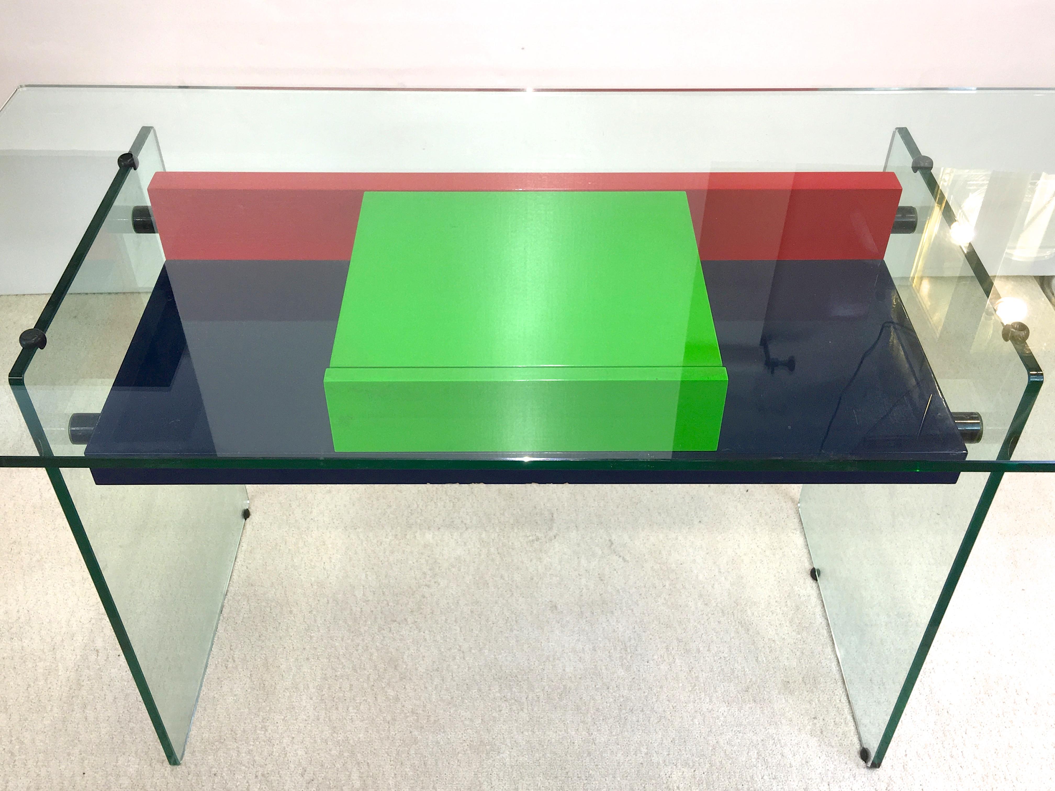 French Architectural Glass and Lacquer Desk, France, 1970s