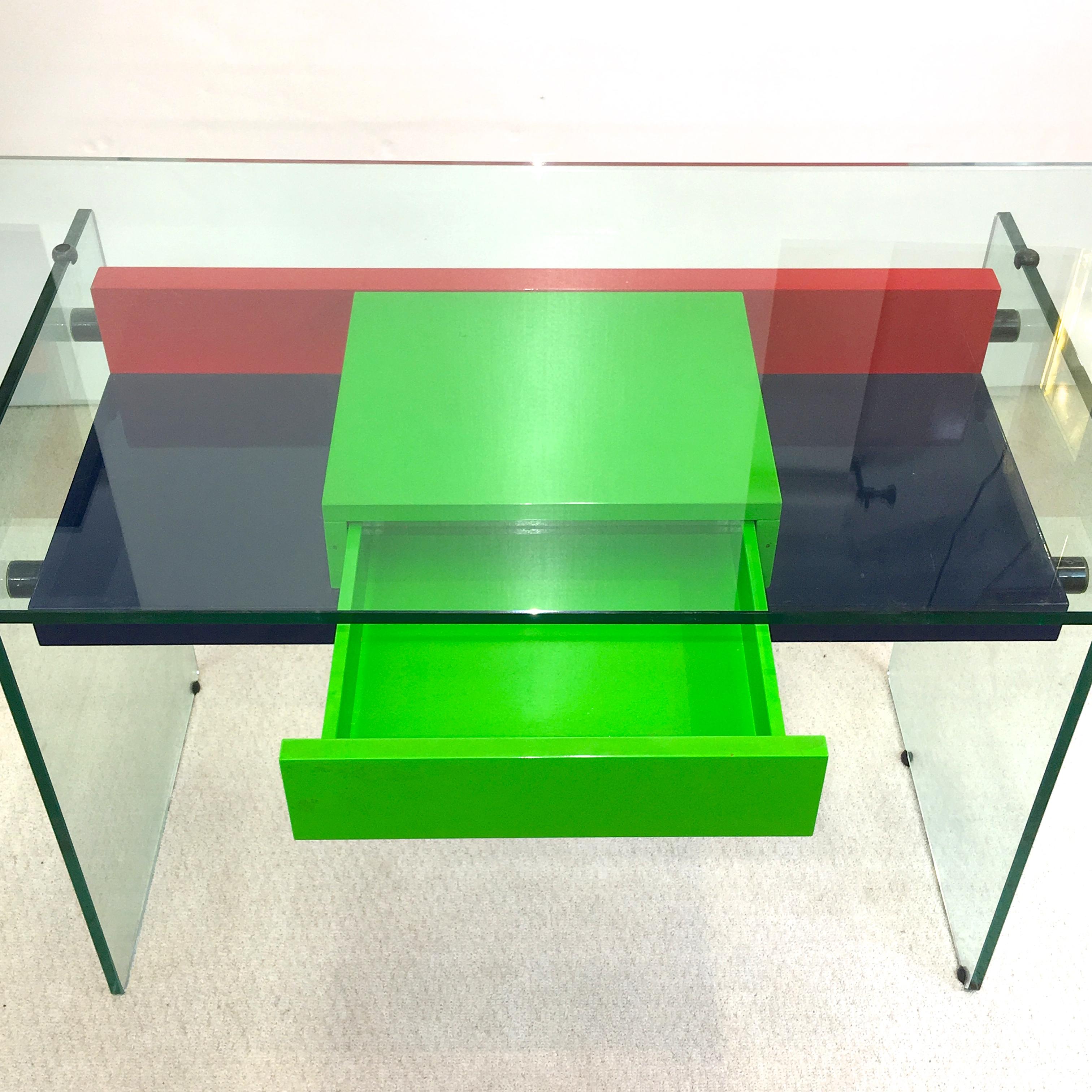 Architectural Glass and Lacquer Desk, France, 1970s In Good Condition In Hanover, MA