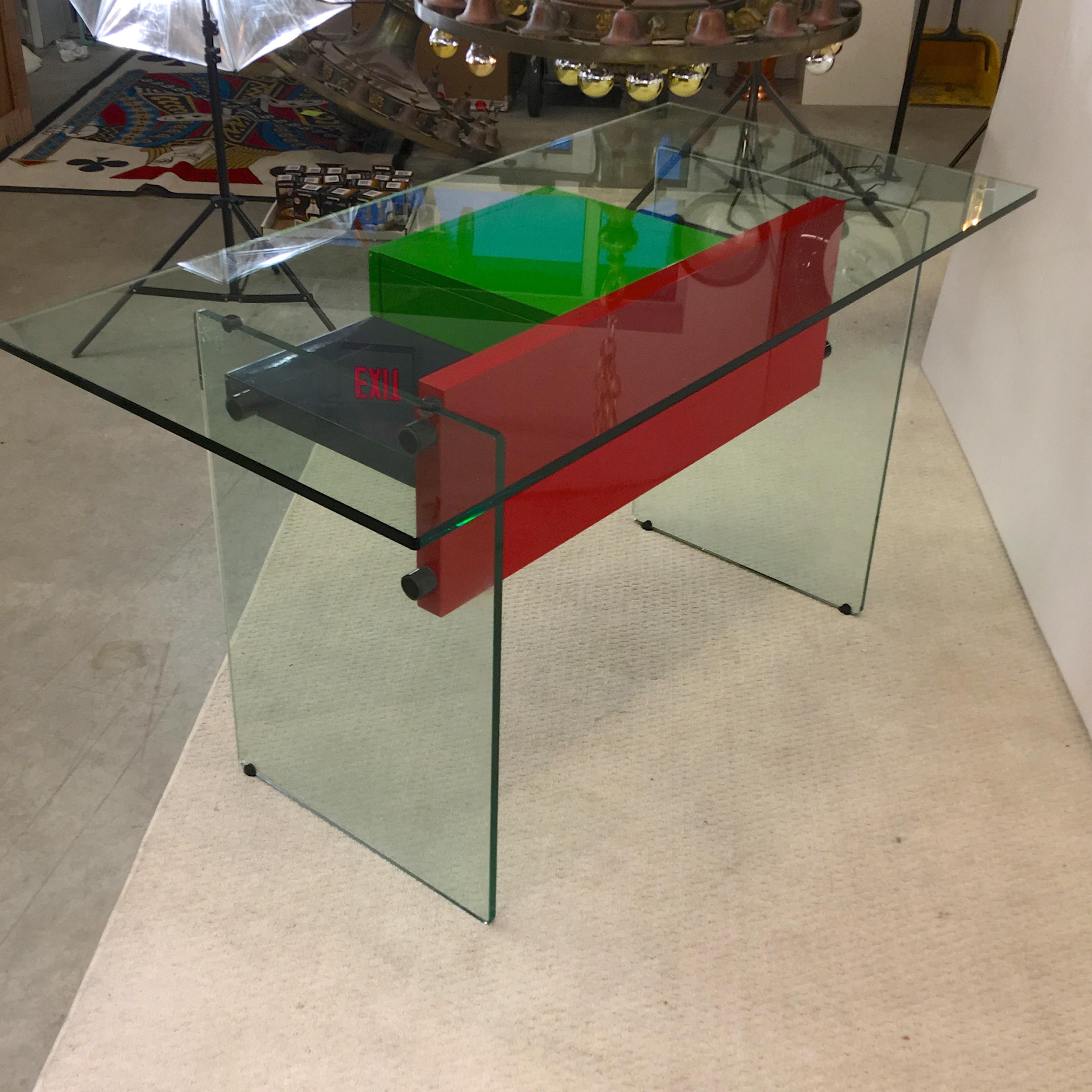 Stainless Steel Architectural Glass and Lacquer Desk, France, 1970s