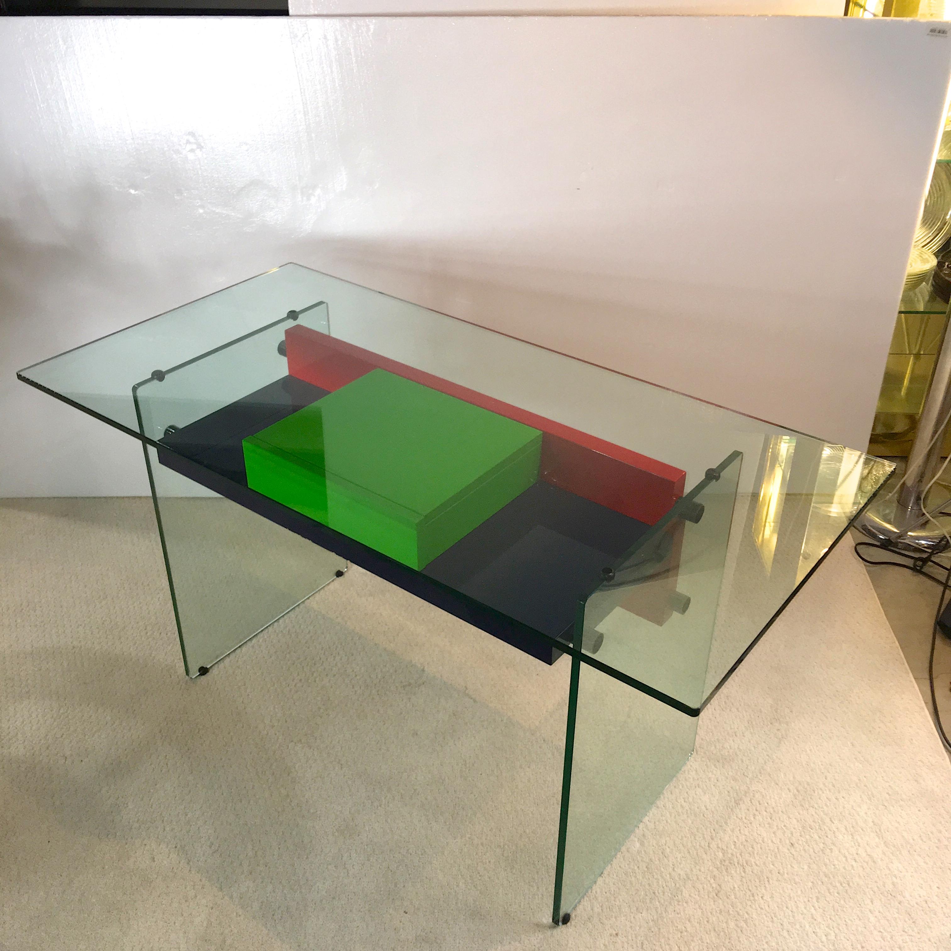 Architectural Glass and Lacquer Desk, France, 1970s 1