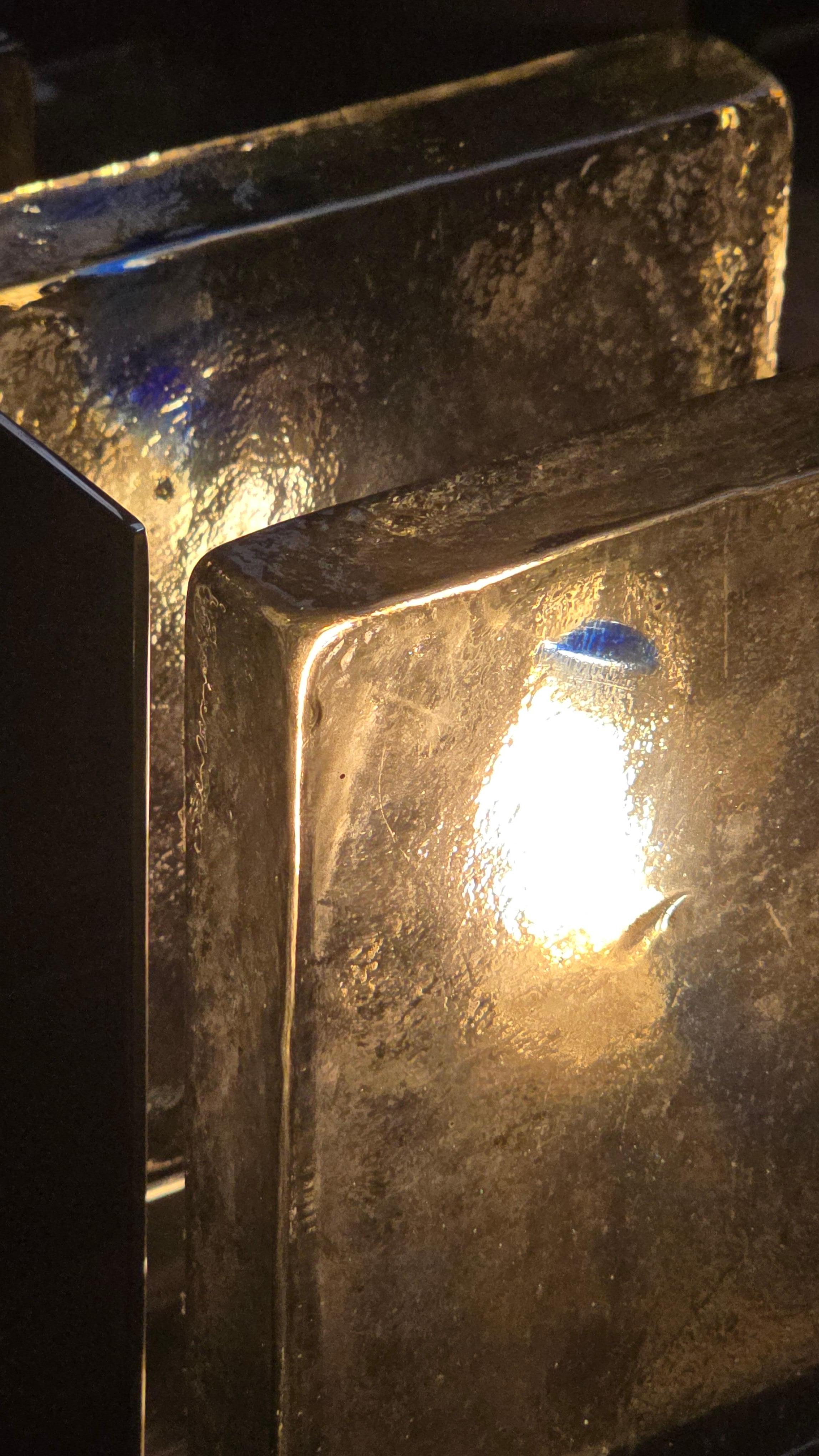 Lámpara de mesa arquitectónica de cristal y espejo inoxidable pulido Art Decó en venta