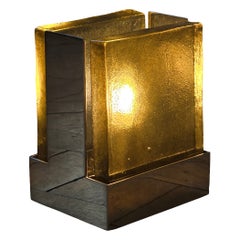 Lámpara de mesa arquitectónica de cristal y espejo inoxidable pulido