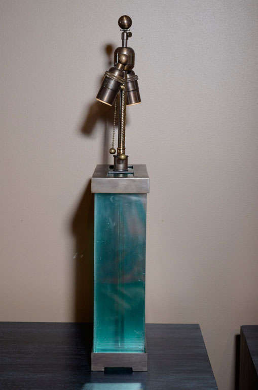 Art Deco Architectural Glass Slab Lamps after Jean Michel Frank