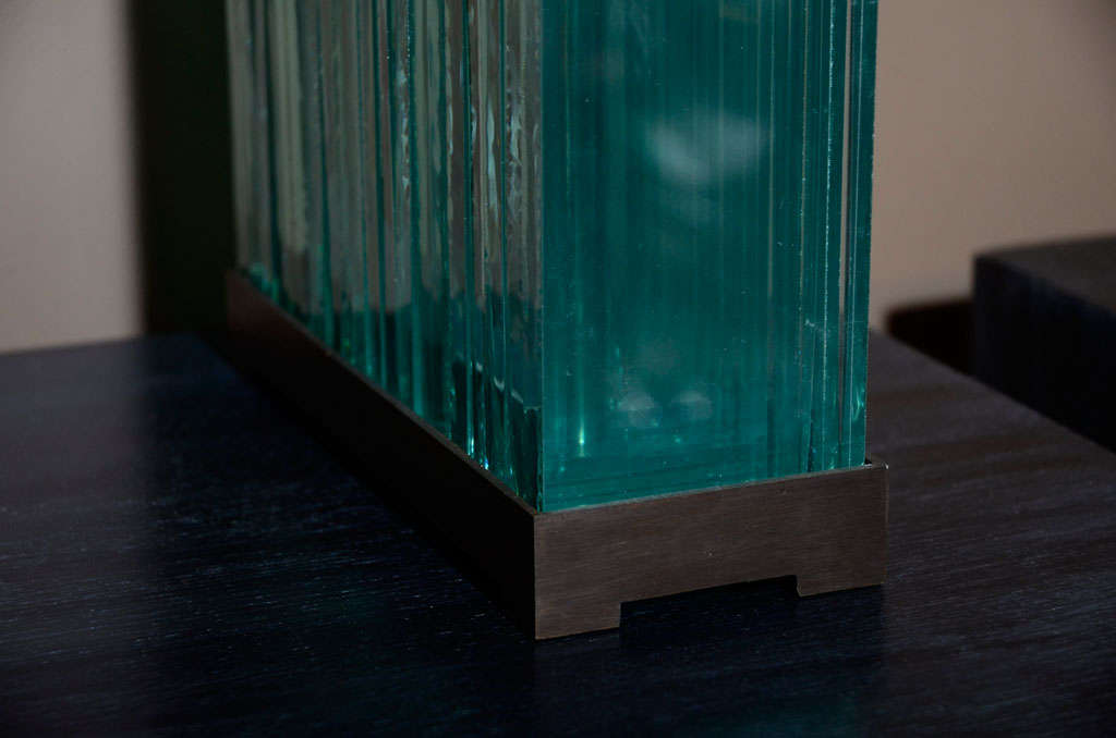 Patinated Architectural Glass Slab Lamps after Jean Michel Frank