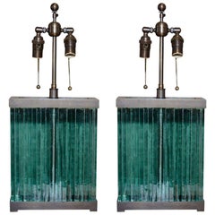Architectural Glass Slab Lamps after Jean Michel Frank